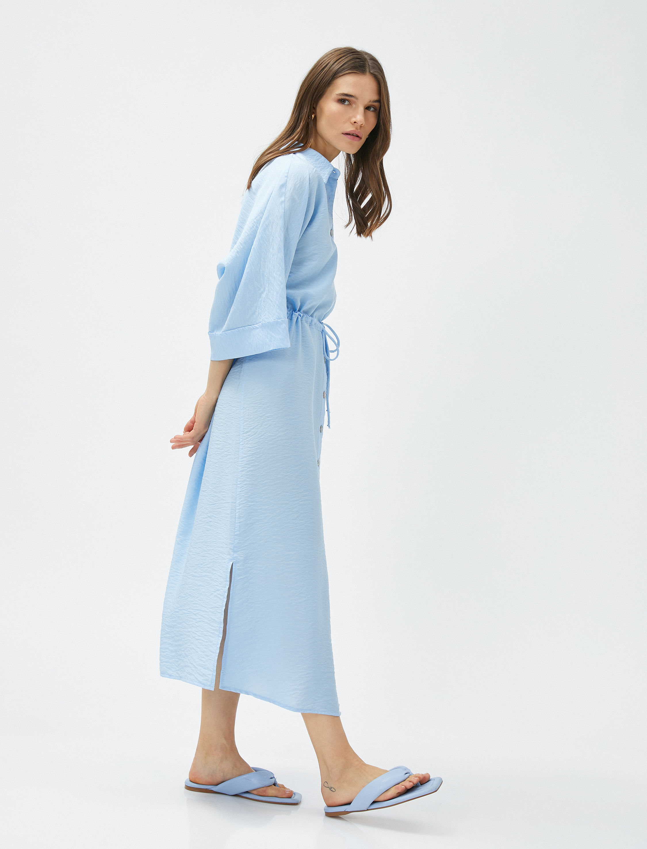   Midi Gömlek Elbise Beli Bağlamalı