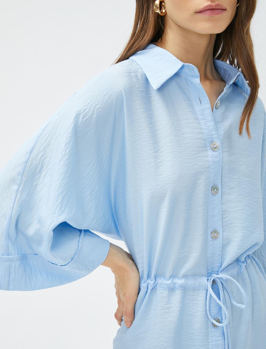   Midi Gömlek Elbise Beli Bağlamalı