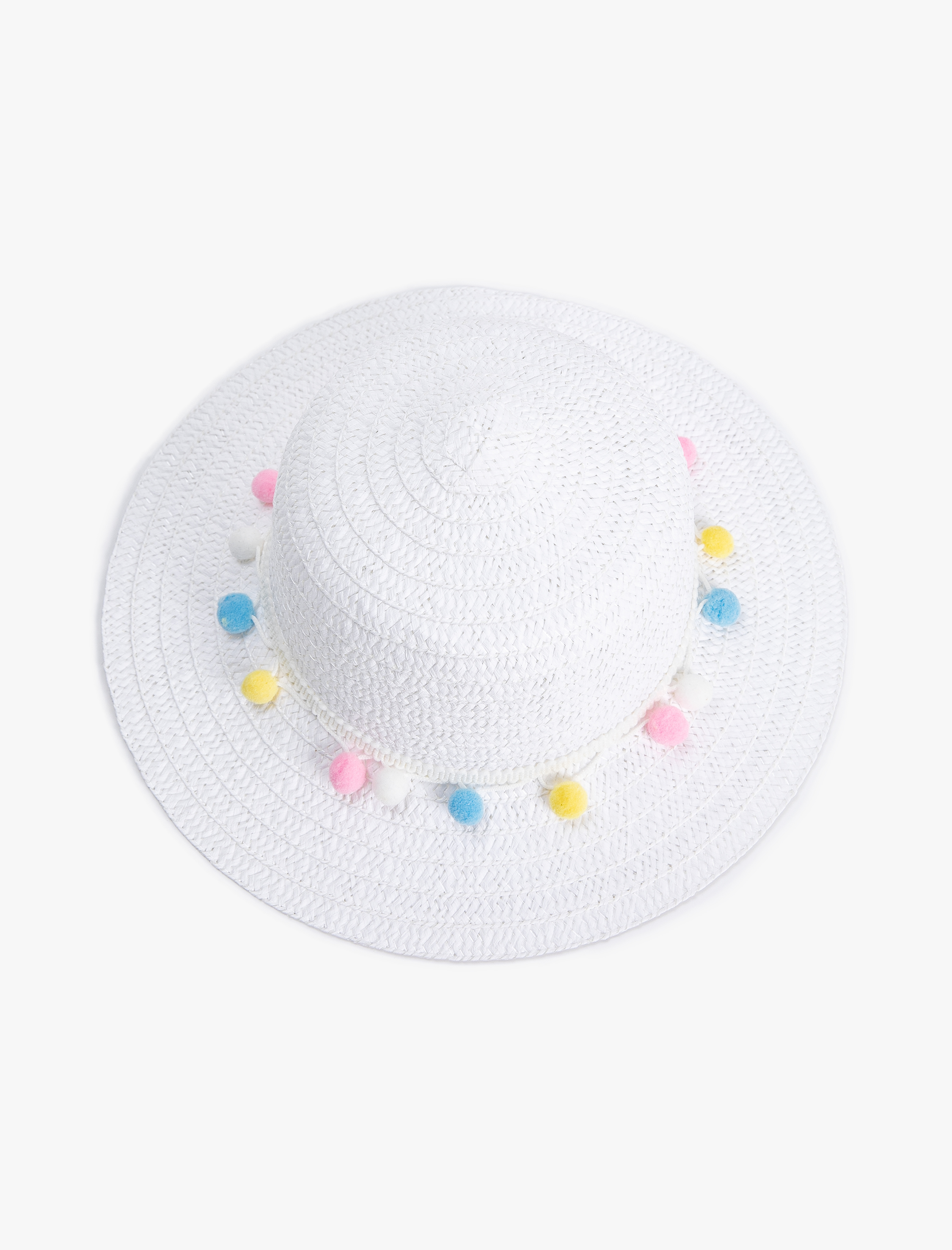  Kız Çocuk Hasır Şapka Ponpon Detaylı