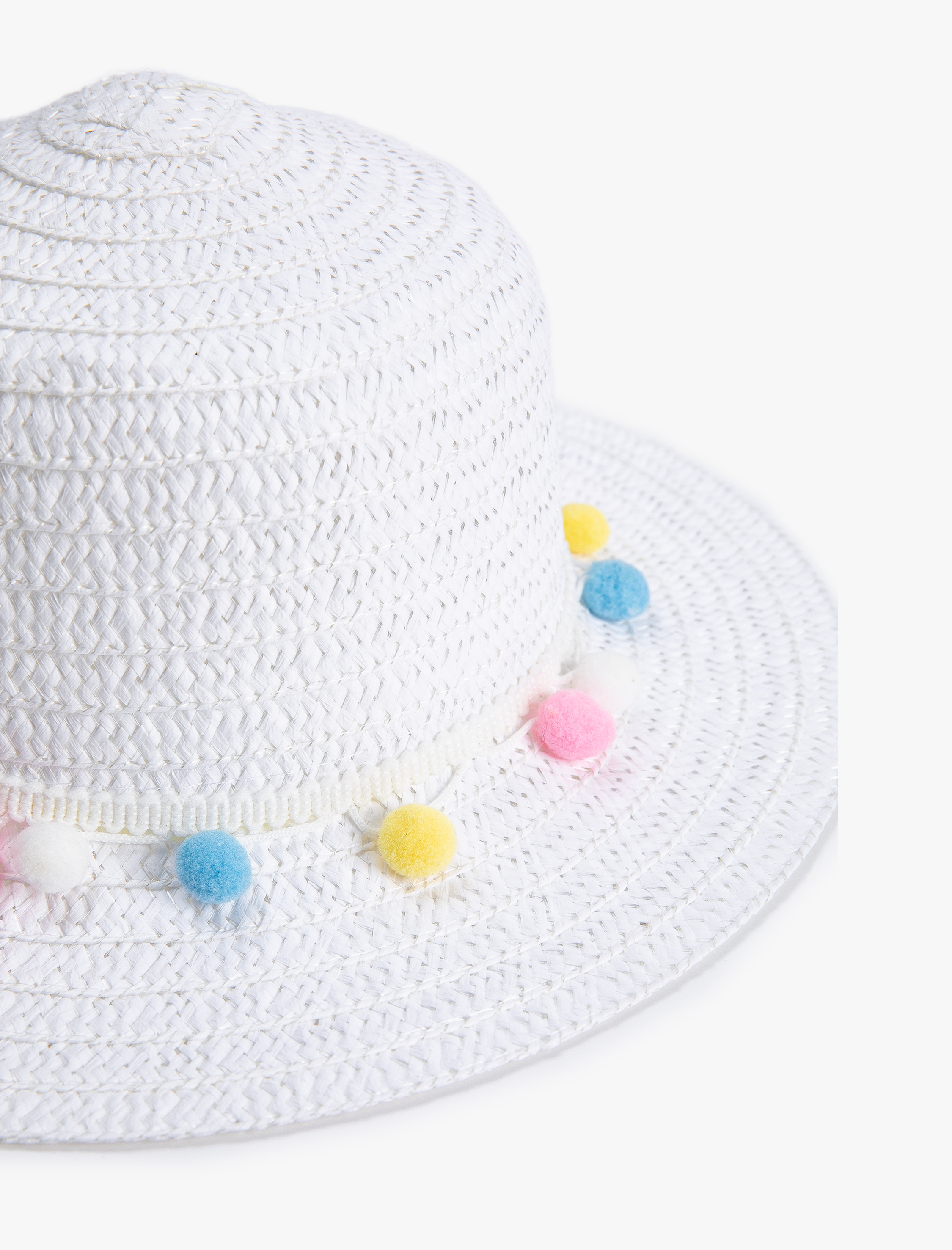  Kız Çocuk Hasır Şapka Ponpon Detaylı