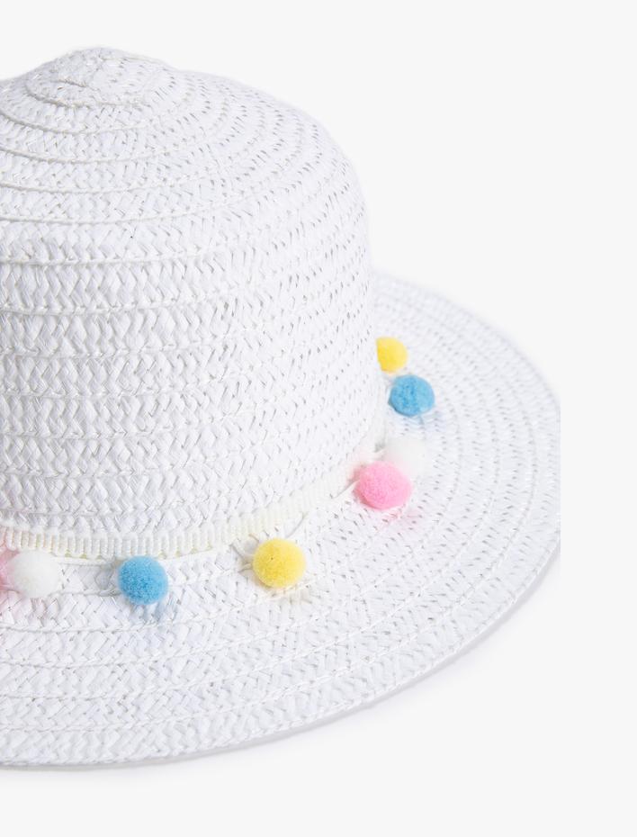 Kız Çocuk Hasır Şapka Ponpon Detaylı