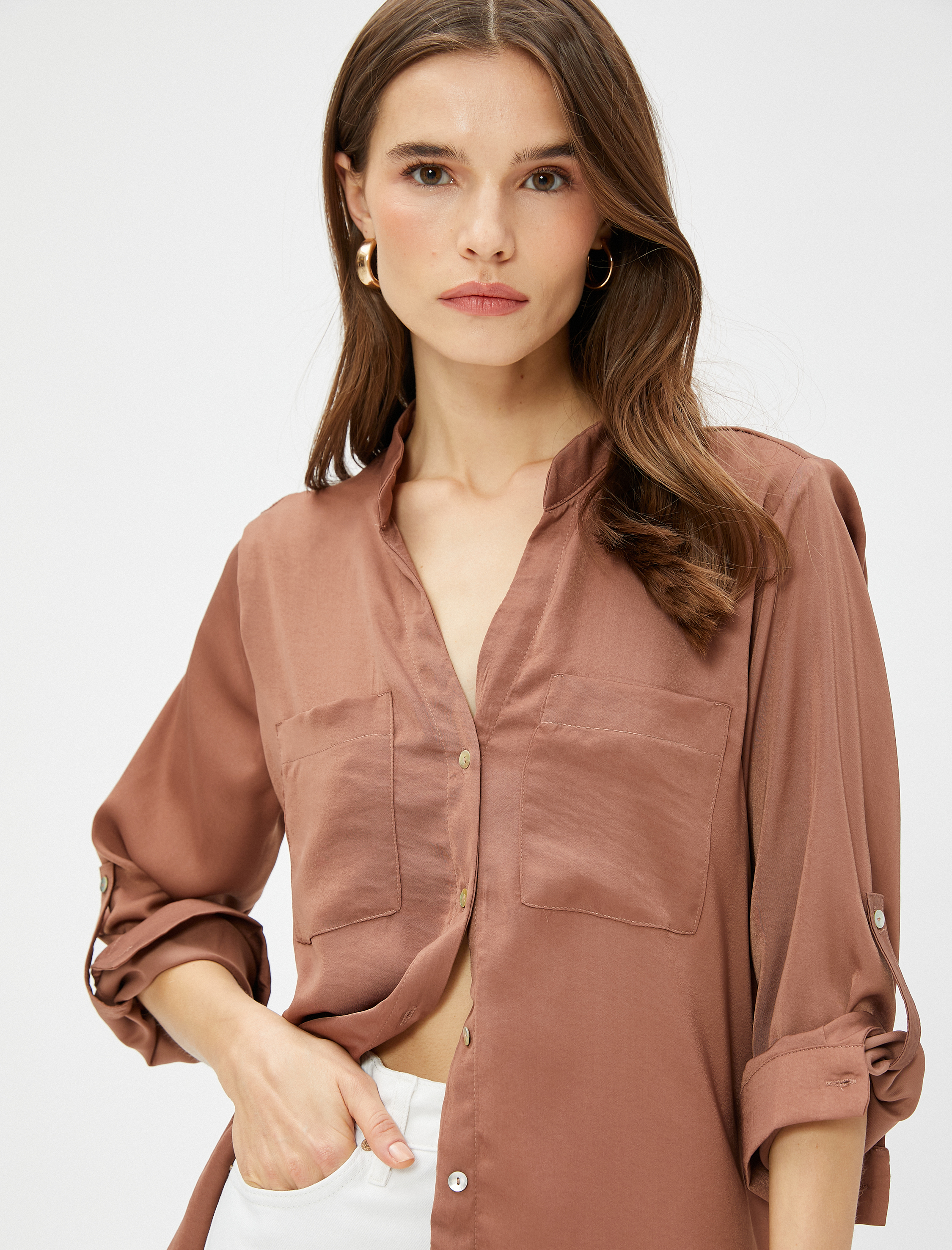   Hakim Yaka Gömlek Cepli Kolları Katlamalı