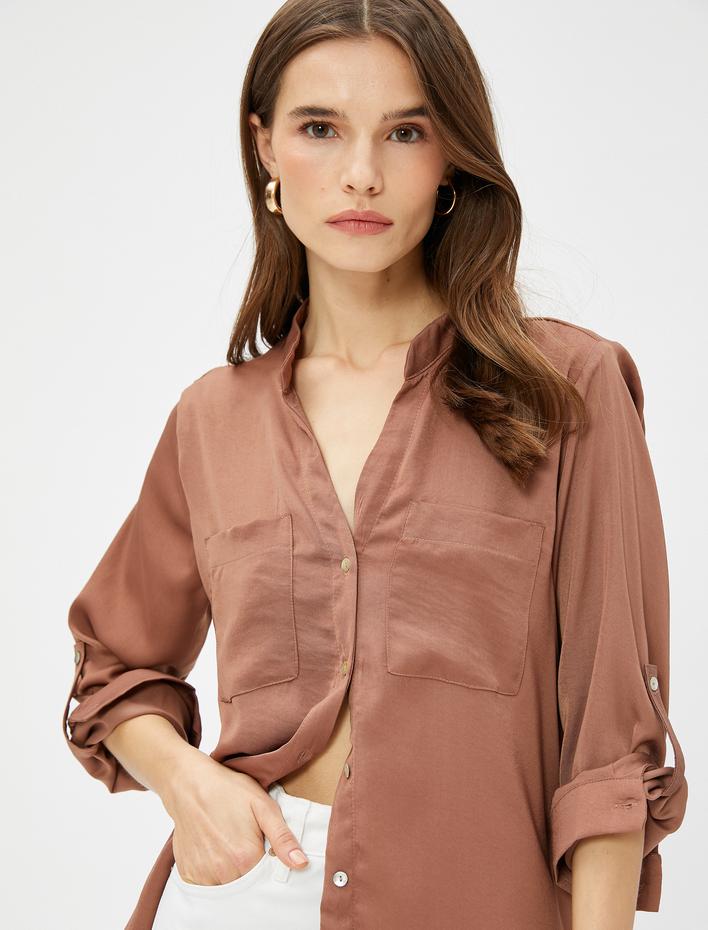  Hakim Yaka Gömlek Cepli Kolları Katlamalı