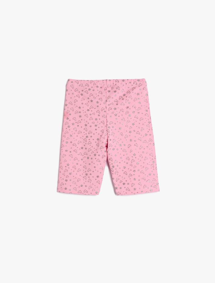 Kız Çocuk Tayt Biker Kalp Baskılı Beli Lastikli Pamuklu