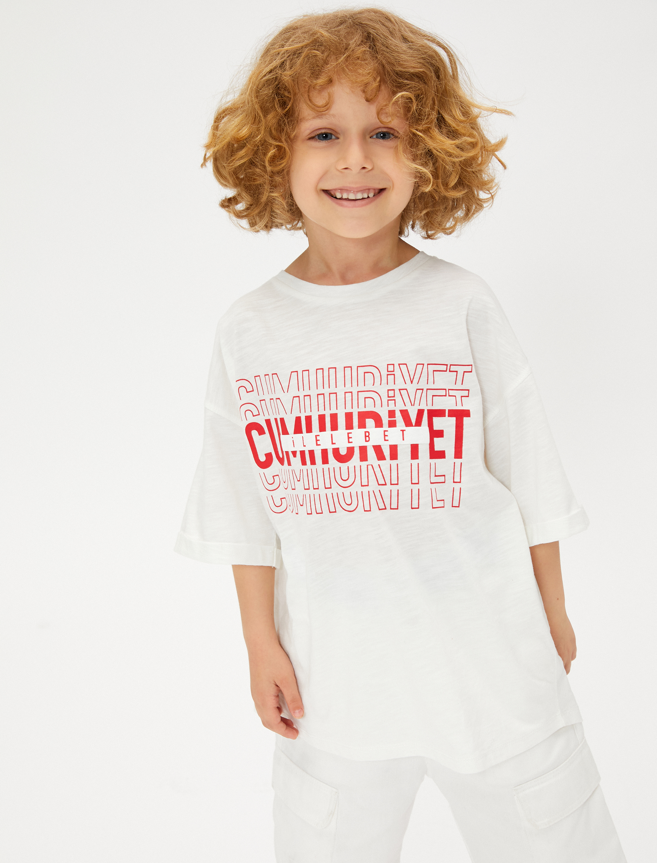  Erkek Çocuk Tişört Cumhuriyet Baskılı Kısa Kollu Pamuklu