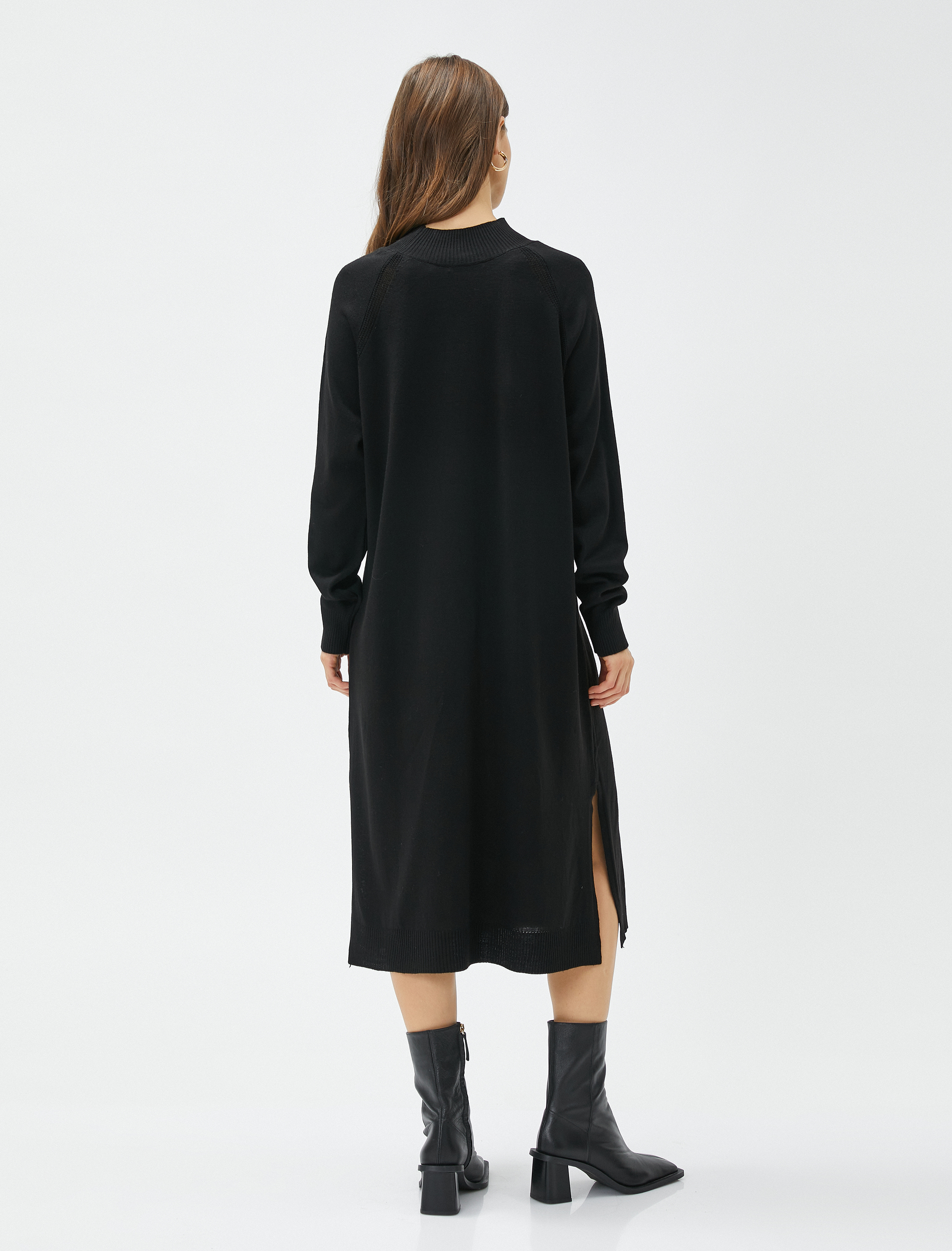   Midi Triko Elbise Dik Yaka Uzun Kollu