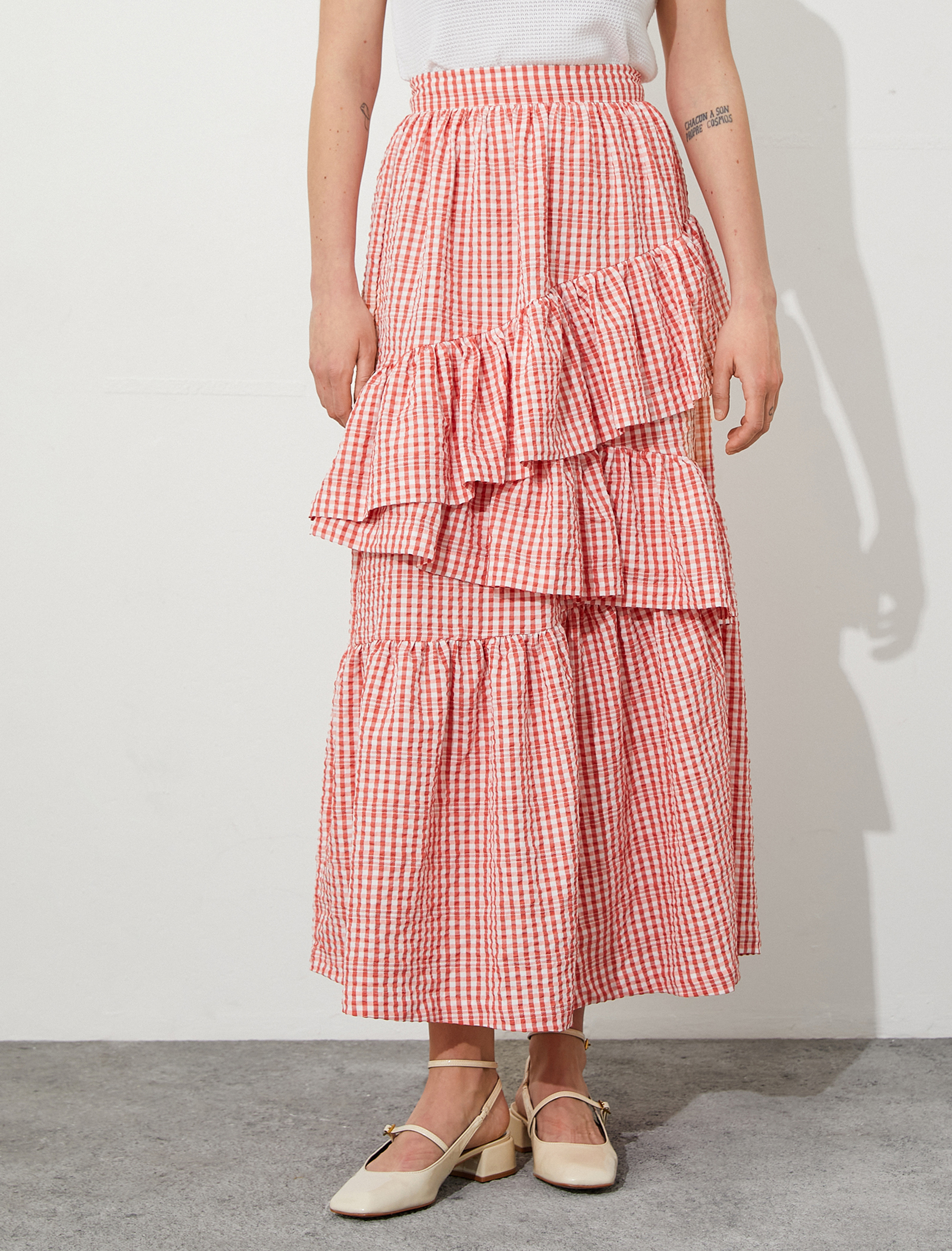   Asimetrik Fırfırlı Uzun Etek