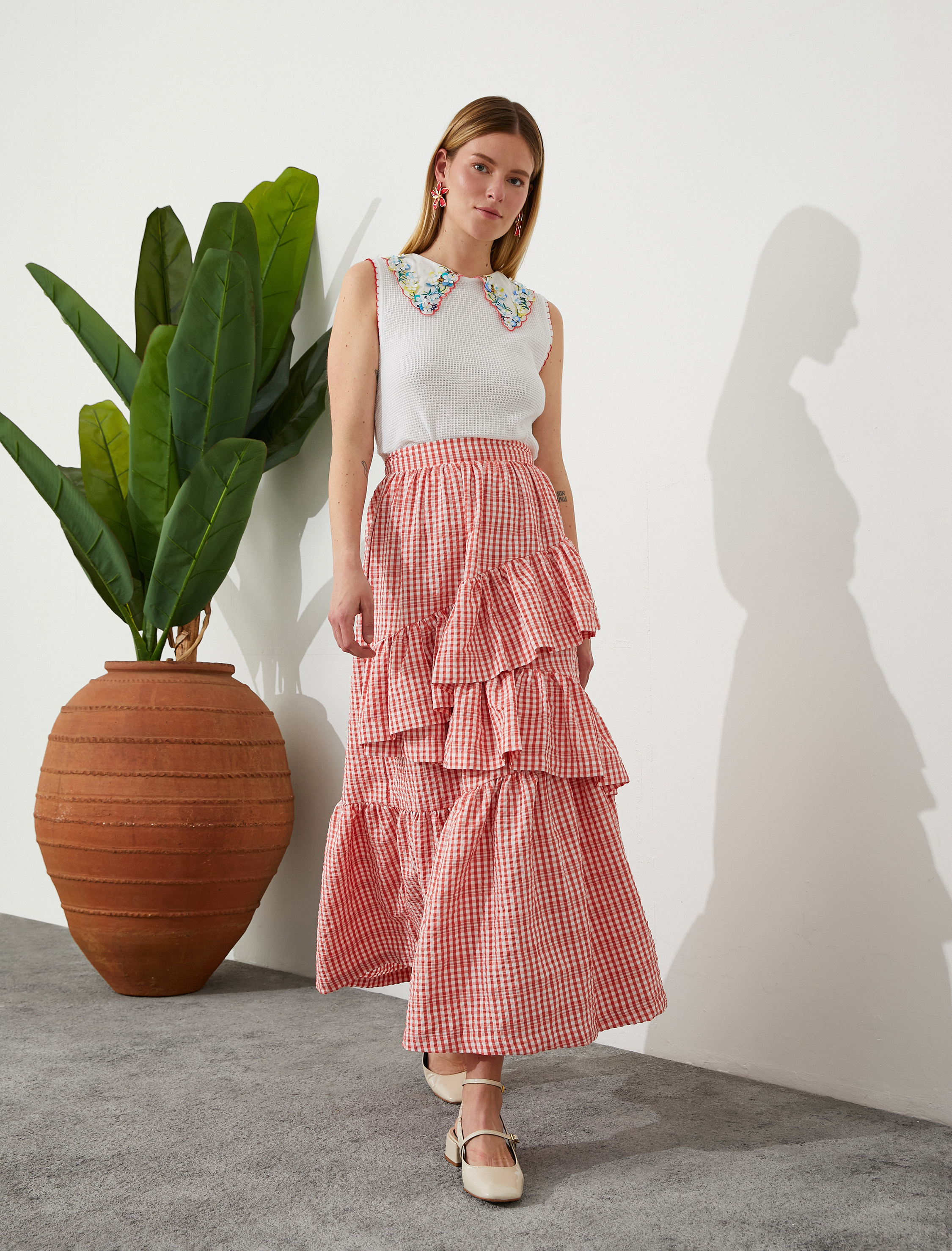   Asimetrik Fırfırlı Uzun Etek