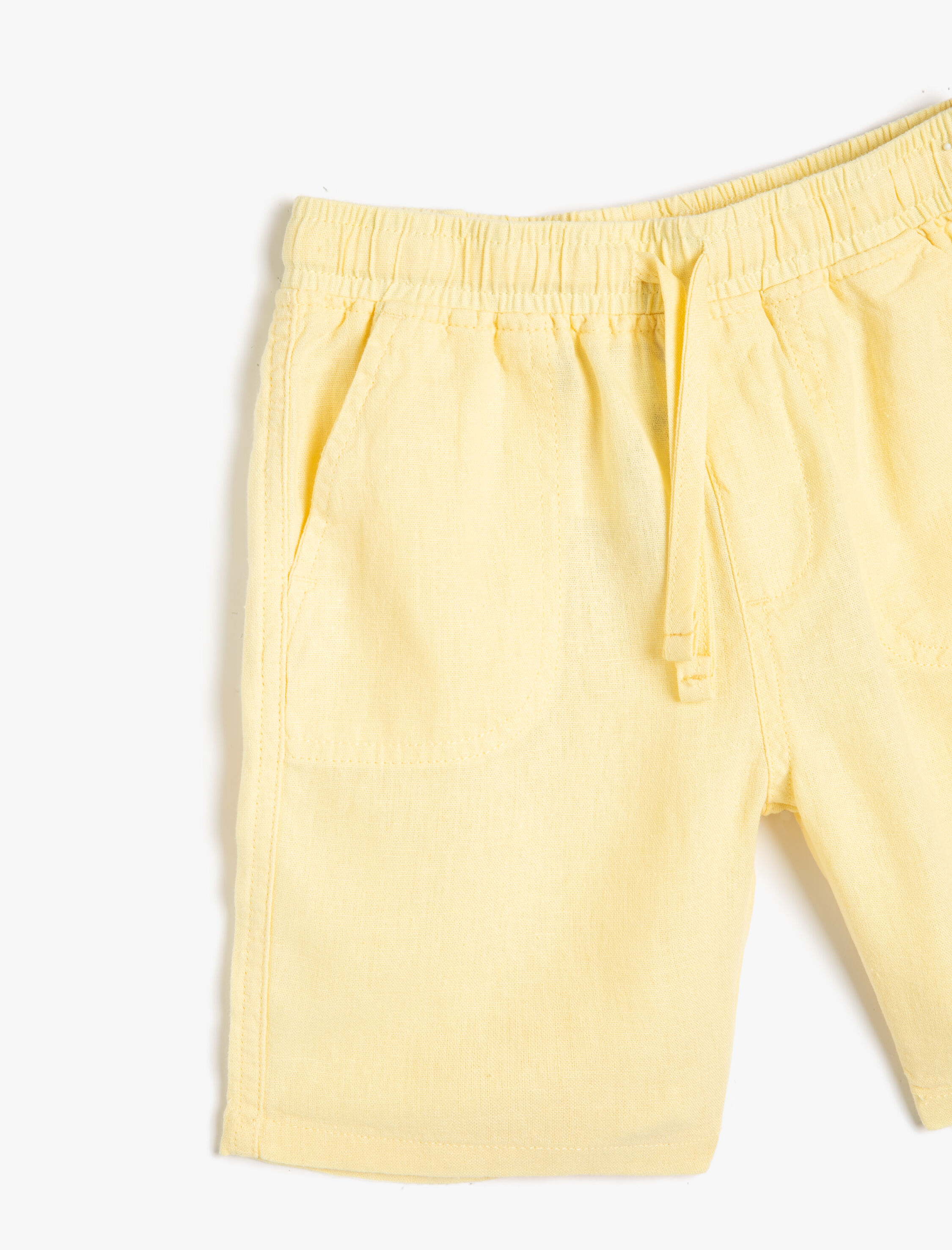  Erkek Çocuk Şort Keten Karışımlı Beli Bağlamalı Cepli