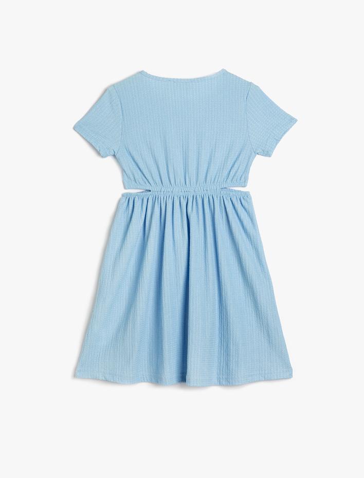 Kız Çocuk Elbise Kısa Kollu Bisiklet Yaka Pencere Detaylı