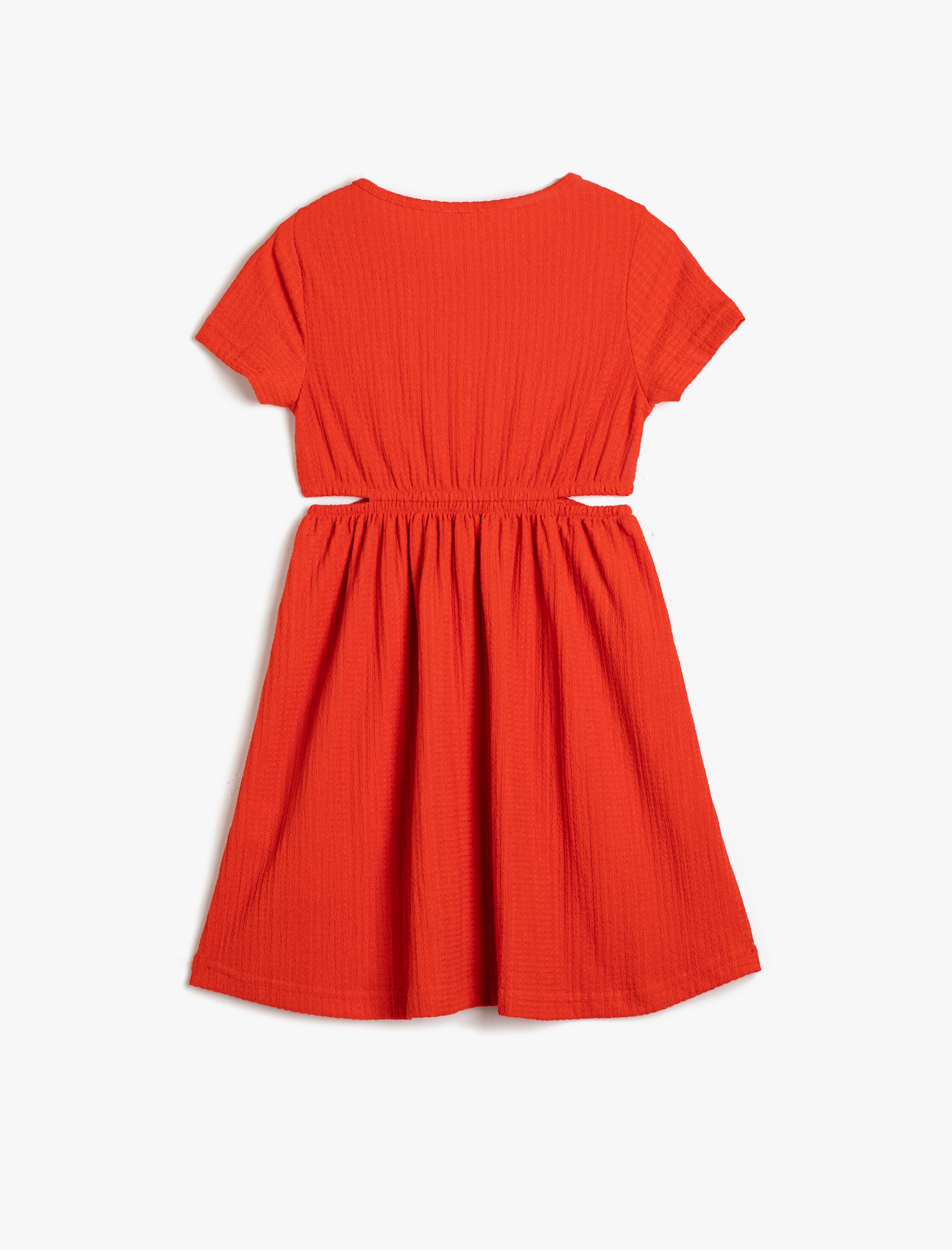  Kız Çocuk Elbise Kısa Kollu Bisiklet Yaka Pencere Detaylı