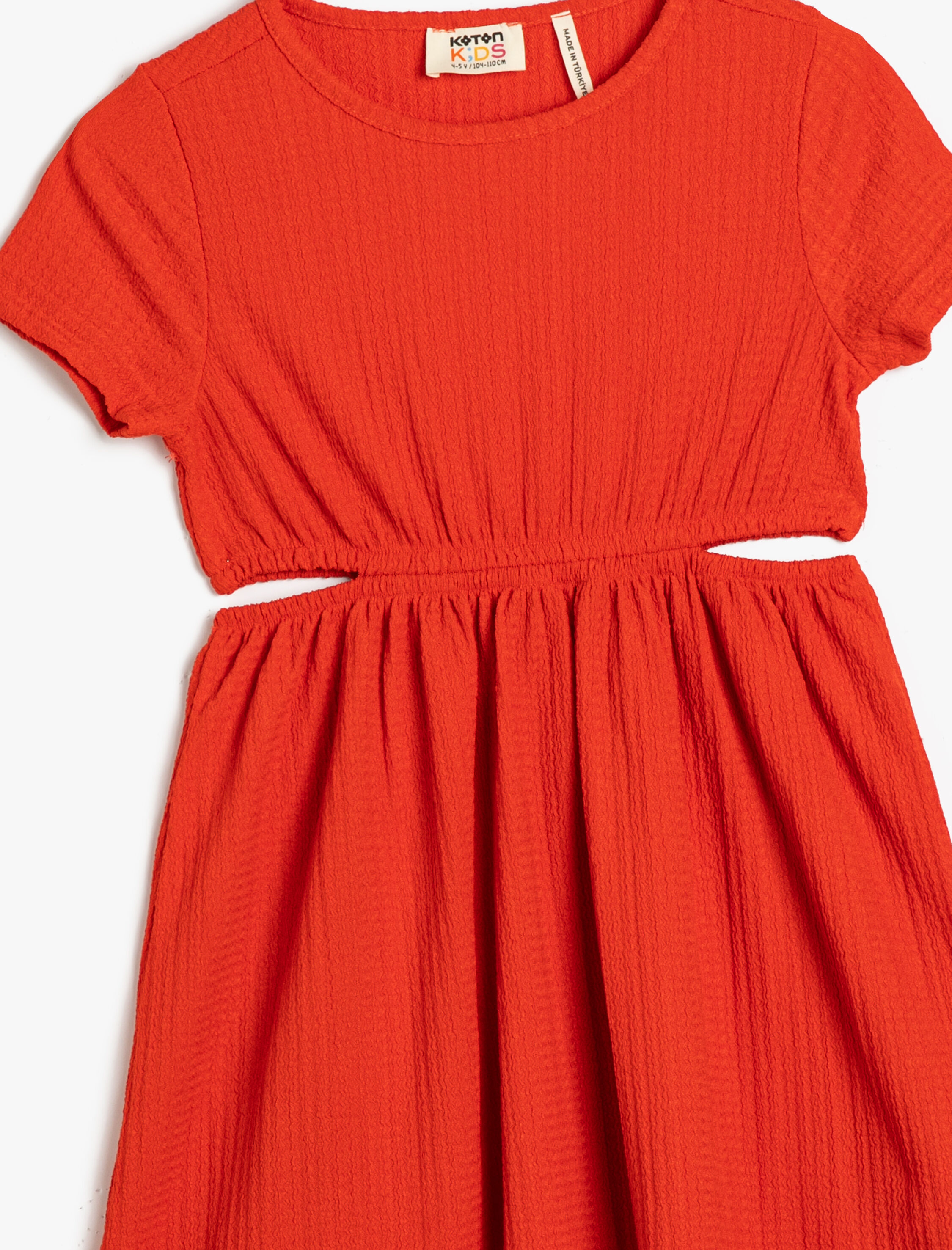  Kız Çocuk Elbise Kısa Kollu Bisiklet Yaka Pencere Detaylı