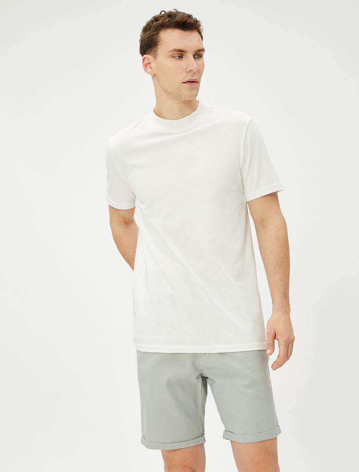  Keten Karışımlı Şort Bermuda Beli Bağcıklı Düğmeli Cep Detaylı