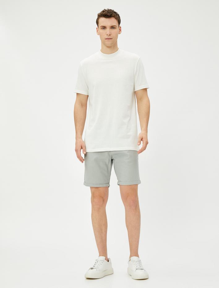  Keten Karışımlı Şort Bermuda Beli Bağcıklı Düğmeli Cep Detaylı