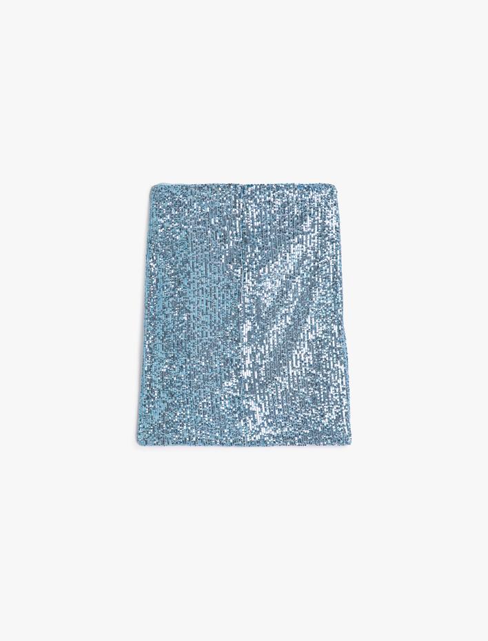  Abiye Payetli Pullu Mini Etek Drapeli