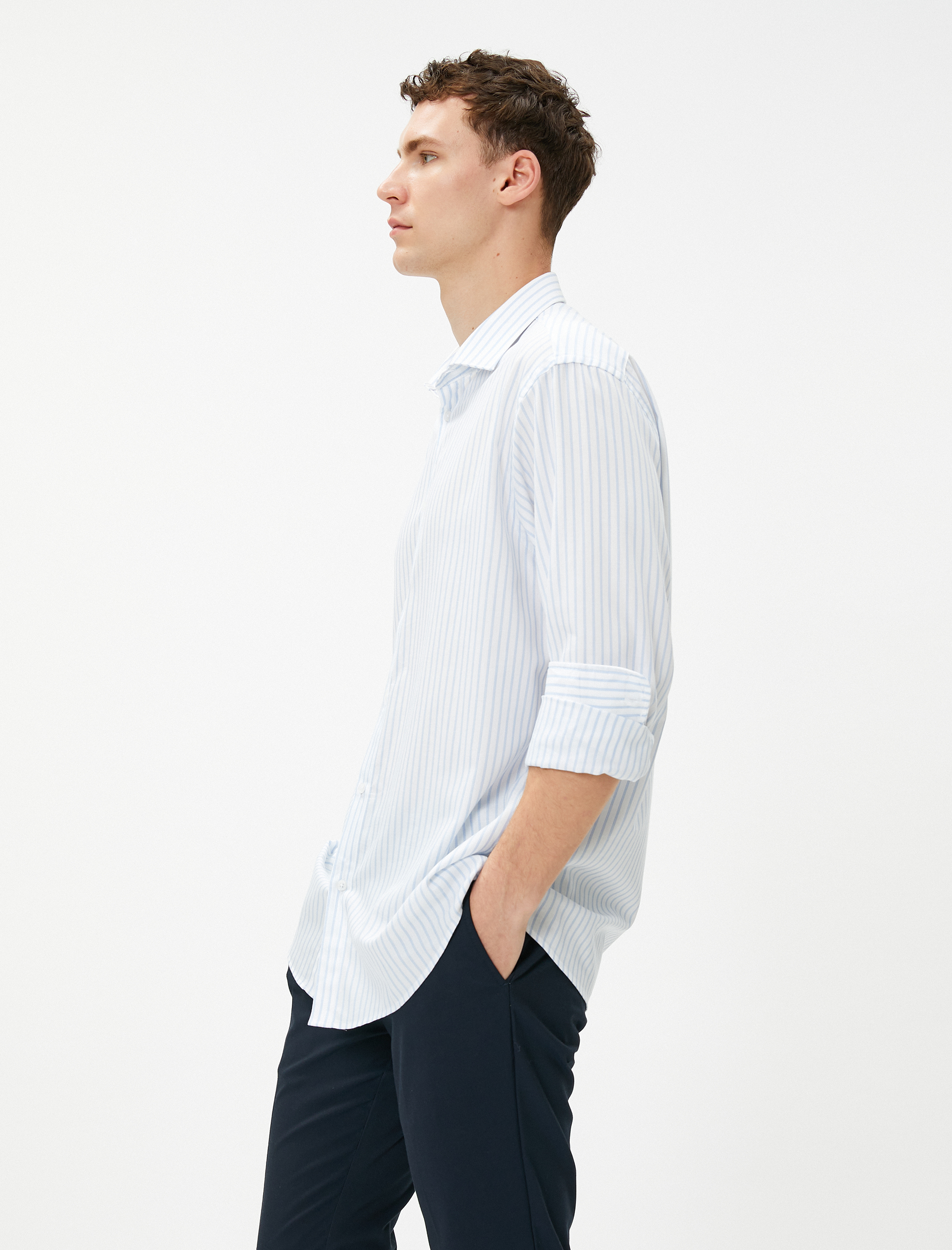   Spor Gömlek Klasik Yaka Uzun Kollu Düğmeli Pamuklu Non Iron