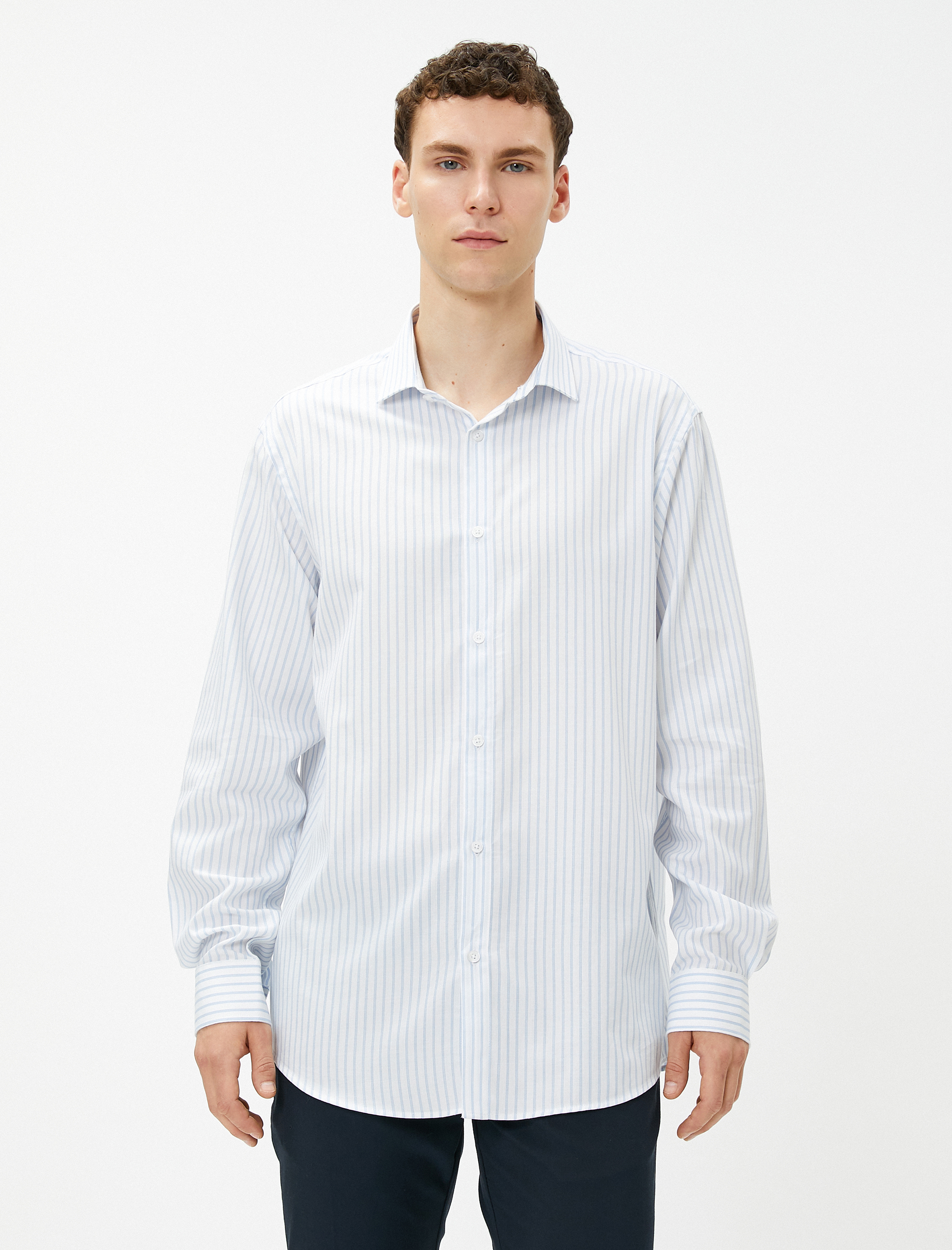   Spor Gömlek Klasik Yaka Uzun Kollu Düğmeli Pamuklu Non Iron