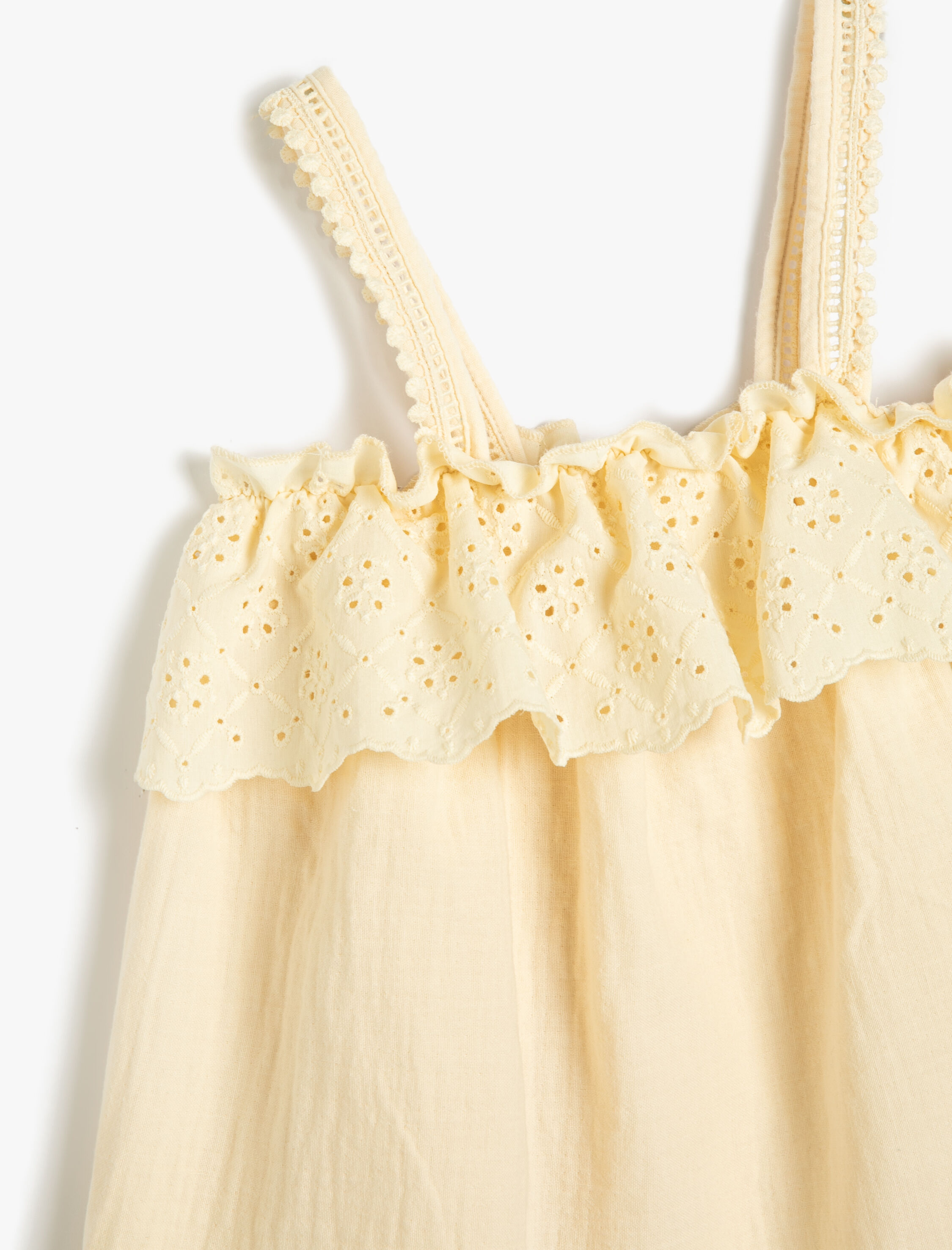  Kız Çocuk Bluz Askılı Fisto İşlemeli Fırfırlı Pamuklu