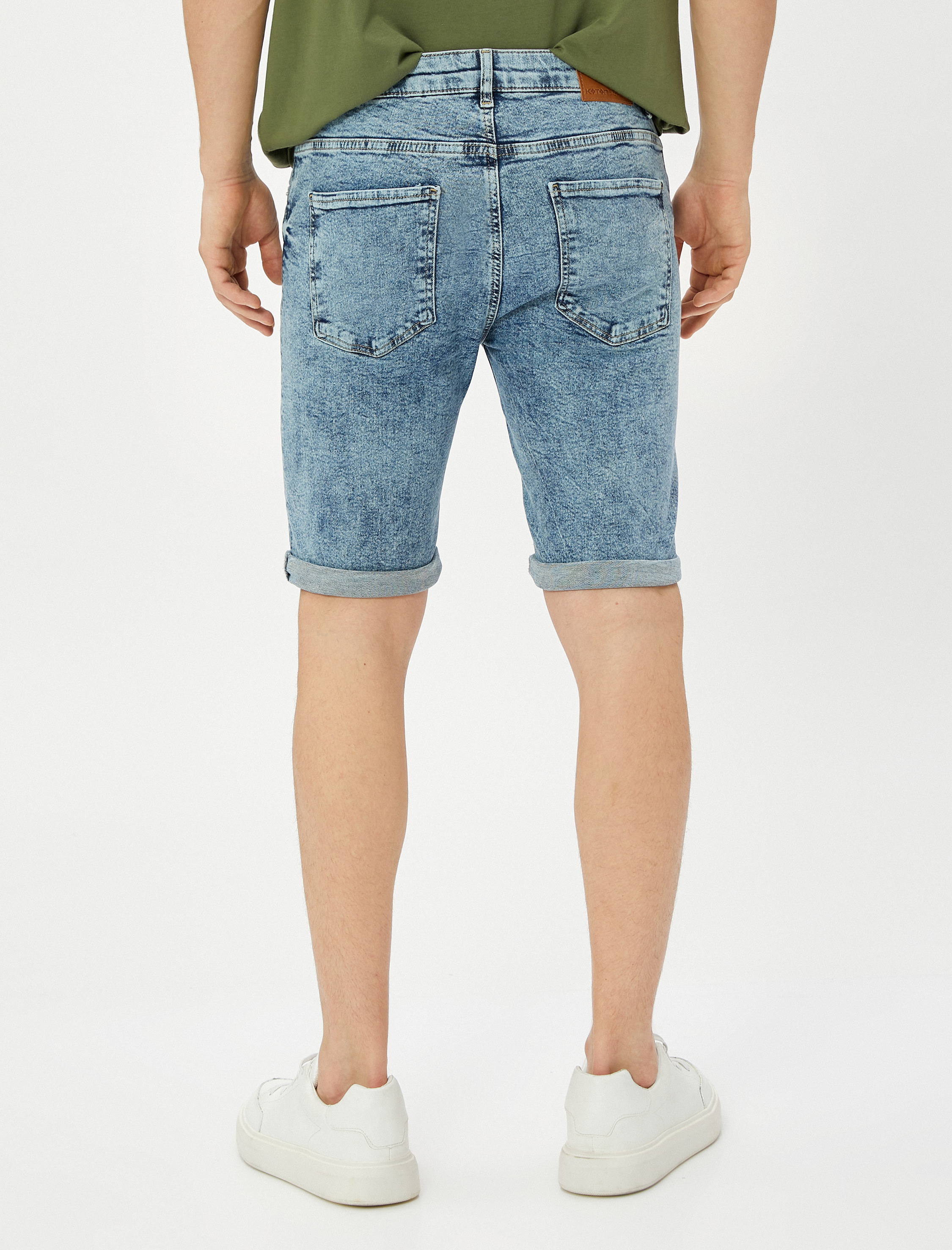   Bermuda Kot Şort Katlama Detaylı Cepli Pamuklu