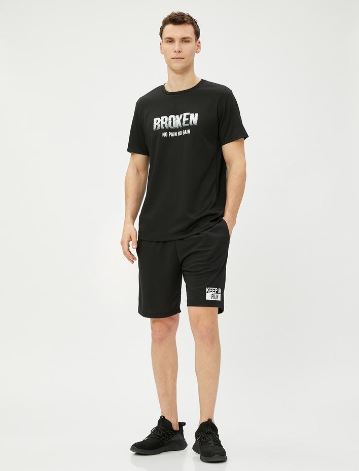  Spor Tişört Slogan Baskılı Kısa Kollu Bisiklet Yaka