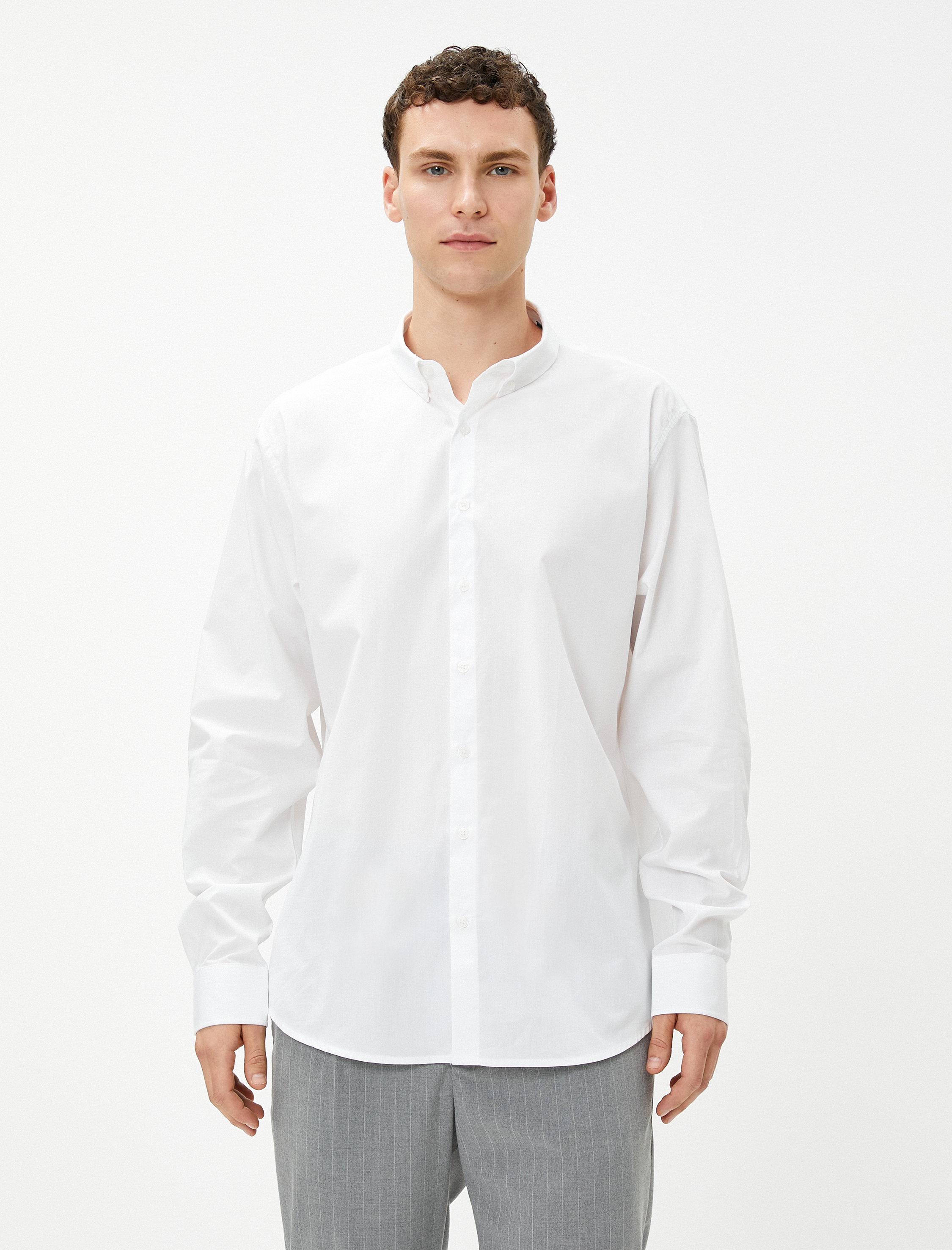   Basic Gömlek Klasik Yaka Uzun Kollu Düğmeli Pamuklu Non Iron