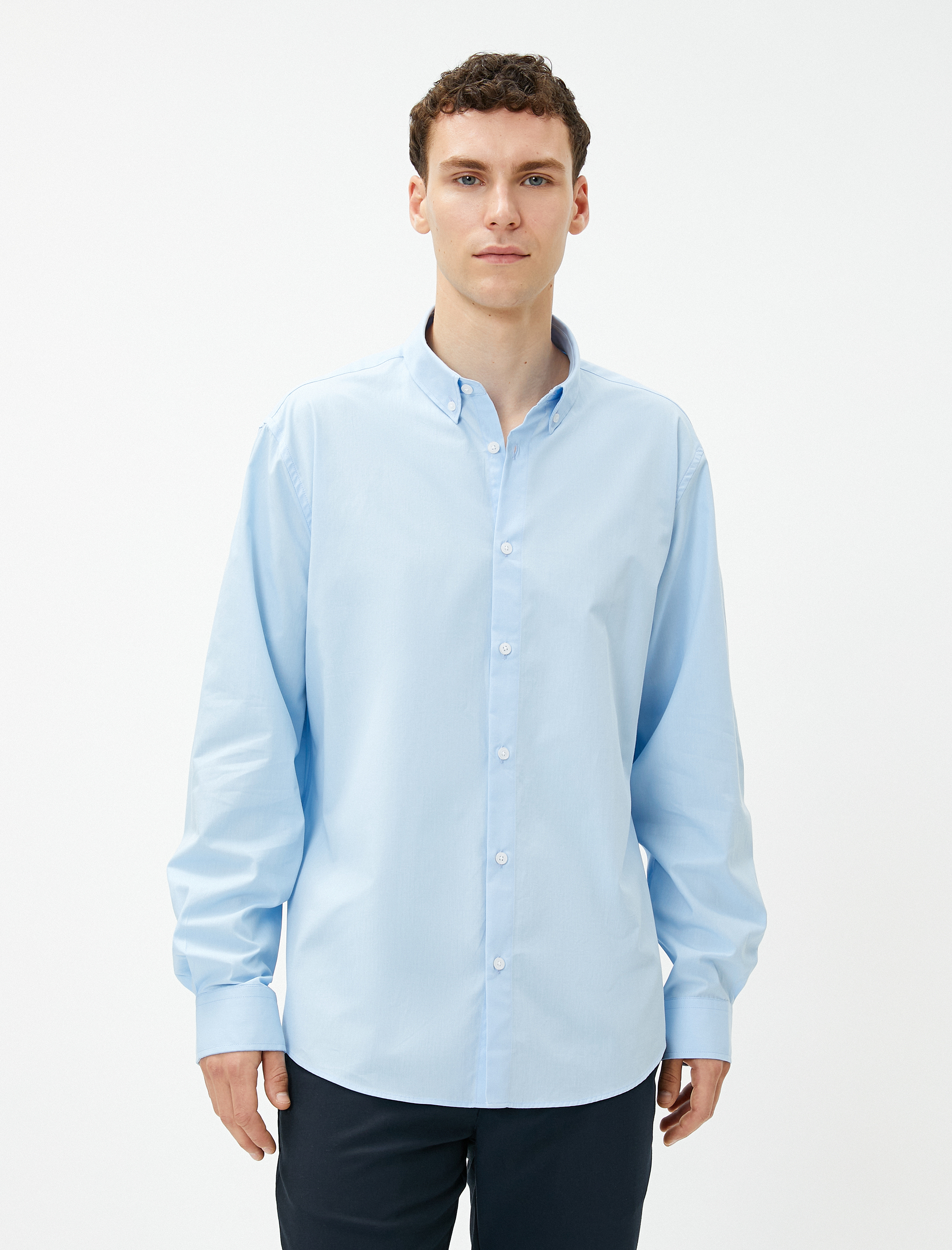   Basic Gömlek Klasik Yaka Uzun Kollu Düğmeli Pamuklu Non Iron