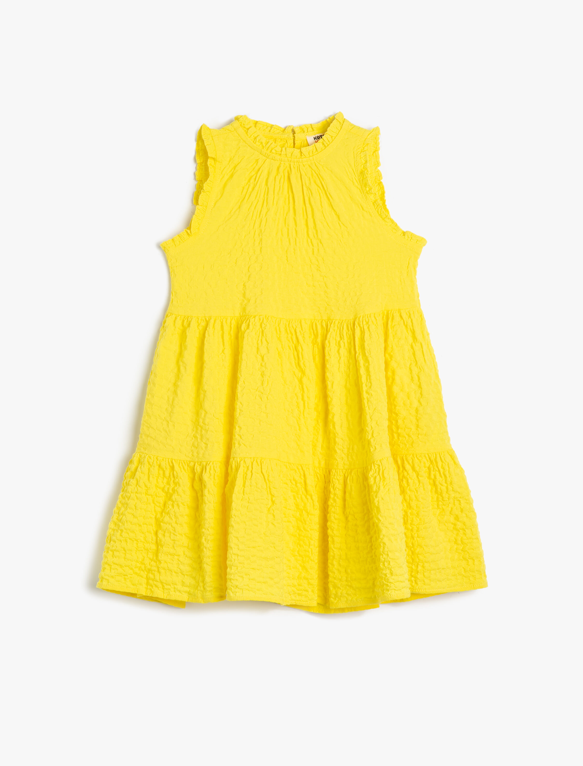  Kız Çocuk Elbise Fırfırlı Kolsuz Yuvarlak Yaka Katlı