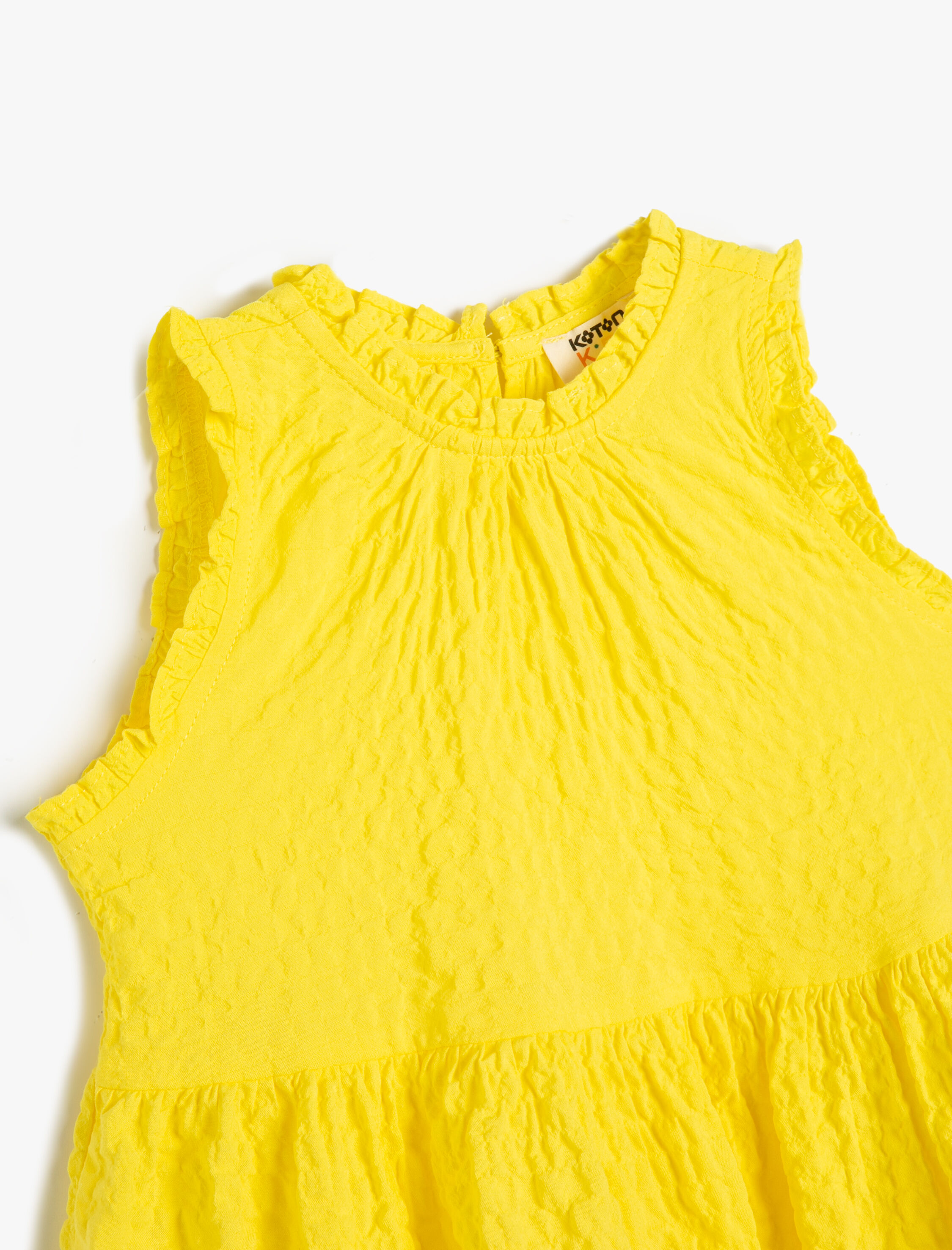  Kız Çocuk Elbise Fırfırlı Kolsuz Yuvarlak Yaka Katlı