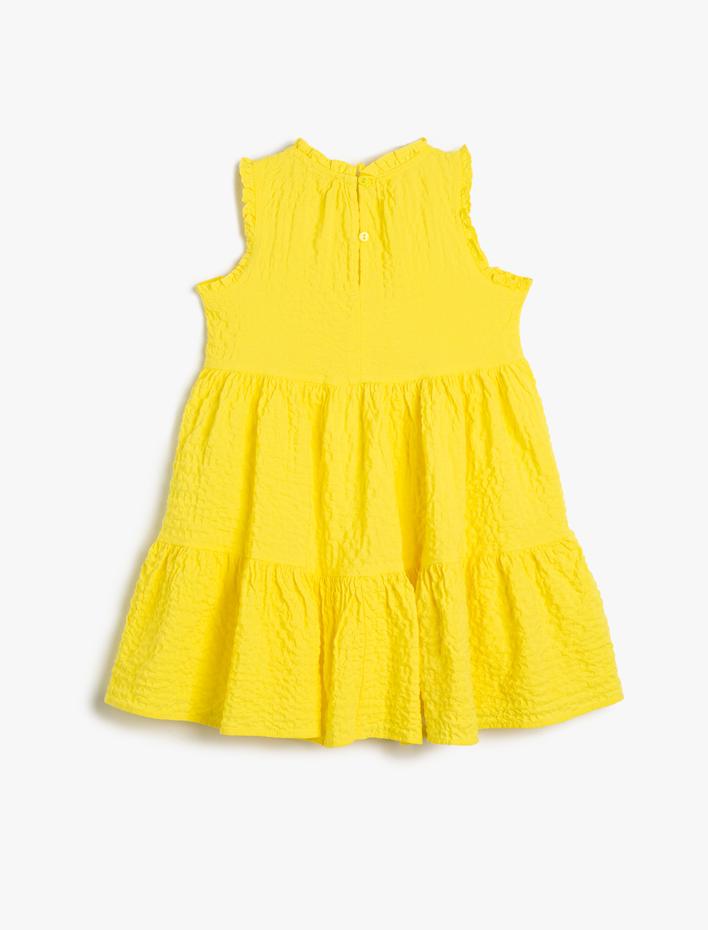 Kız Çocuk Elbise Fırfırlı Kolsuz Yuvarlak Yaka Katlı