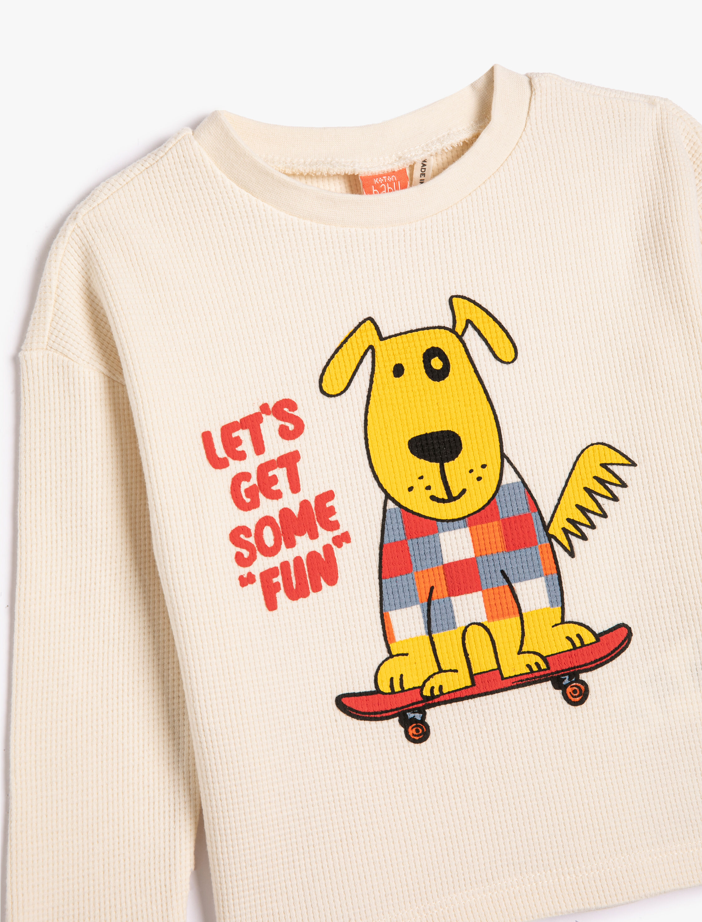  Erkek Bebek Tişört Uzun Kollu Bisiklet Yaka Köpek Baskılı Pamuklu