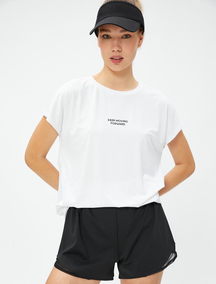  Spor Tişört Slogan Baskılı Relax Fit Düşük Kollu