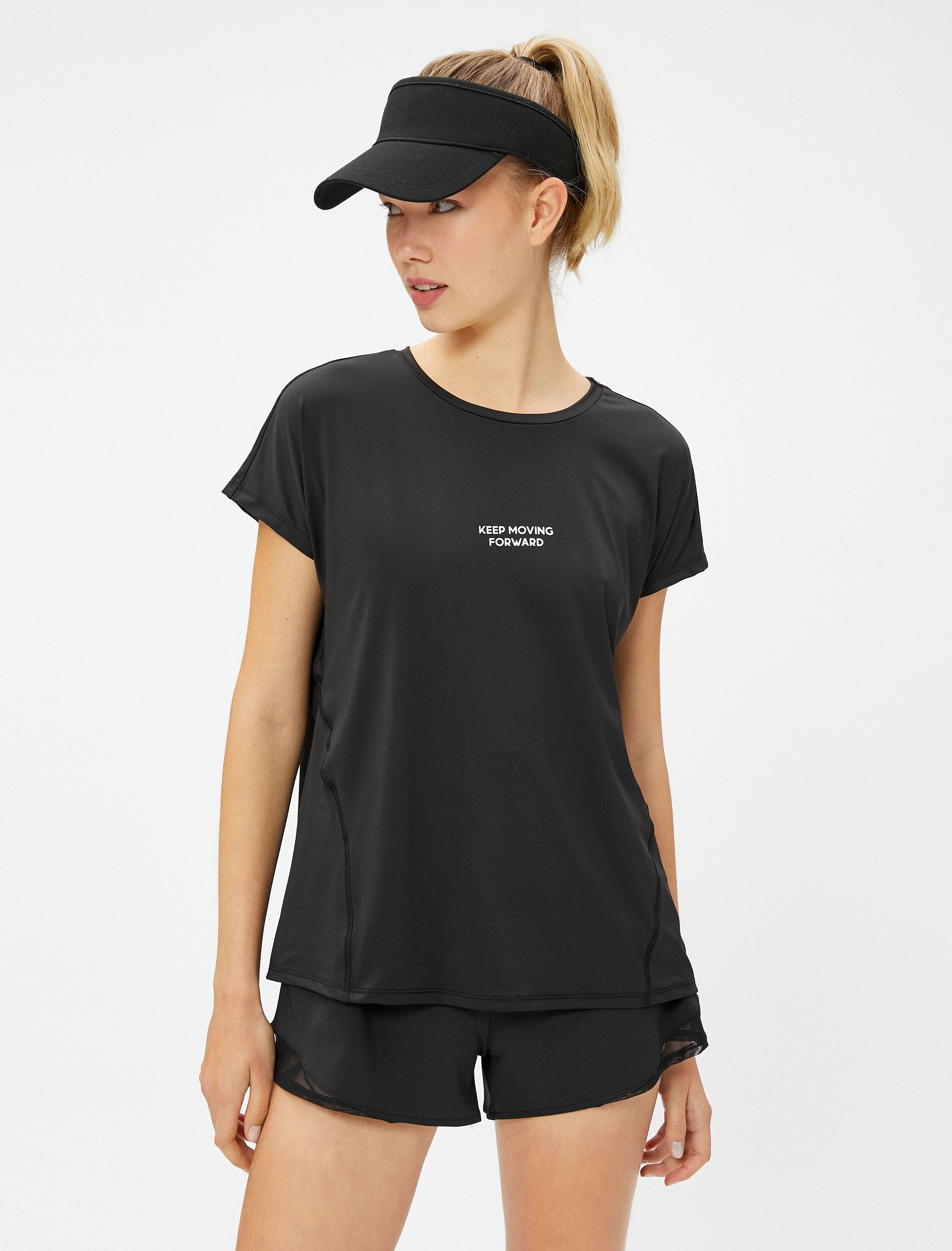   Spor Tişört Slogan Baskılı Relax Fit Düşük Kollu