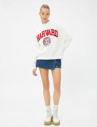 Kolej Sweatshirt Oversize Harvard Lisanlı Bisiklet Yaka