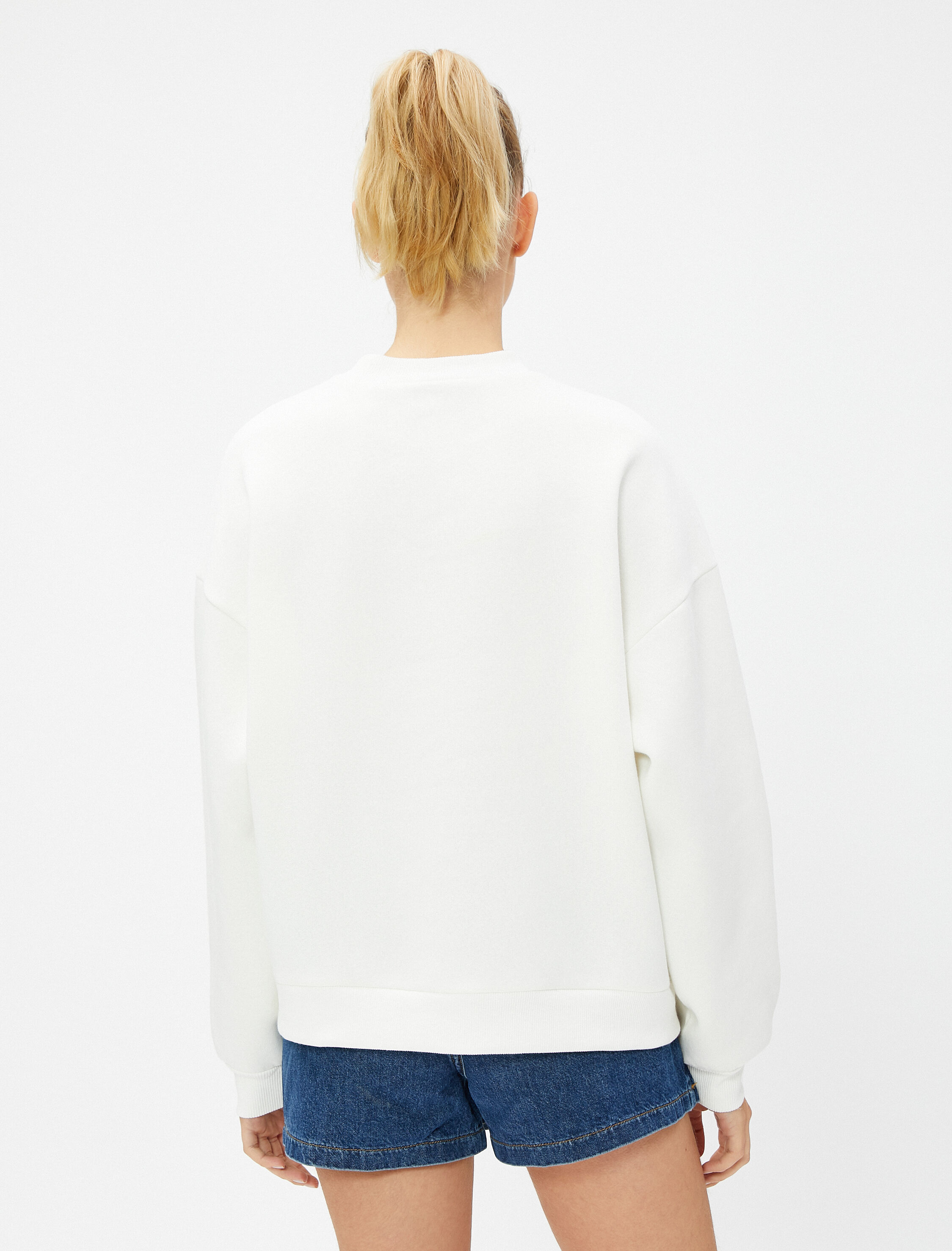   Şardonlu Kolej Sweatshirt Oversize Harvard Lisanslı Bisiklet Yaka