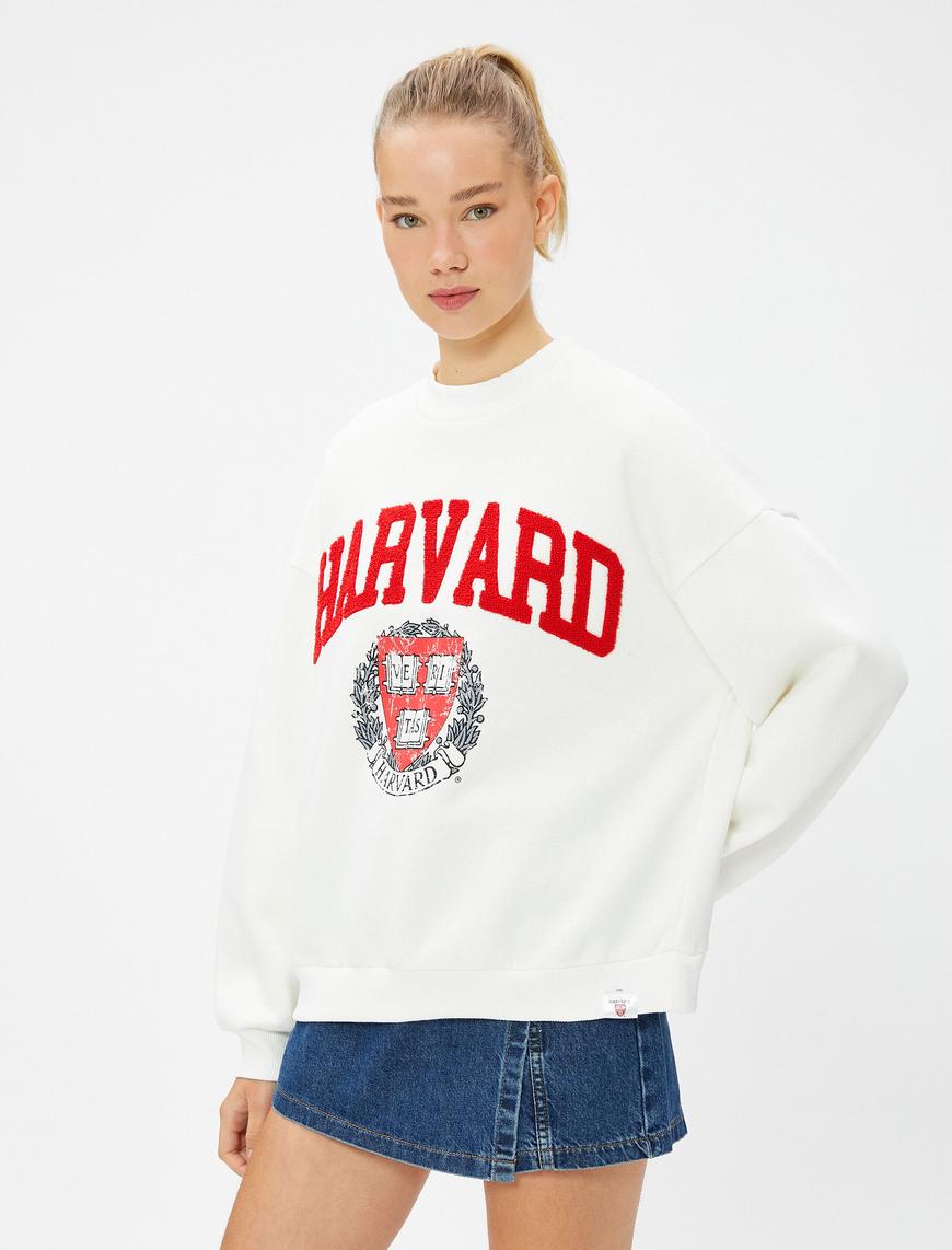   Kolej Sweatshirt Oversize Harvard Lisanlı Bisiklet Yaka