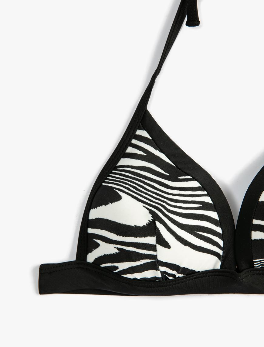   Üçgen Bikini Üstü Zebra Desenli Kaplı Boyundan Bağlamalı