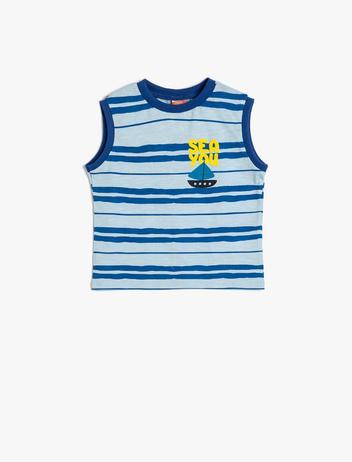 Erkek Bebek Atlet Kolsuz Bisiklet Yaka Baskılı Pamuklu