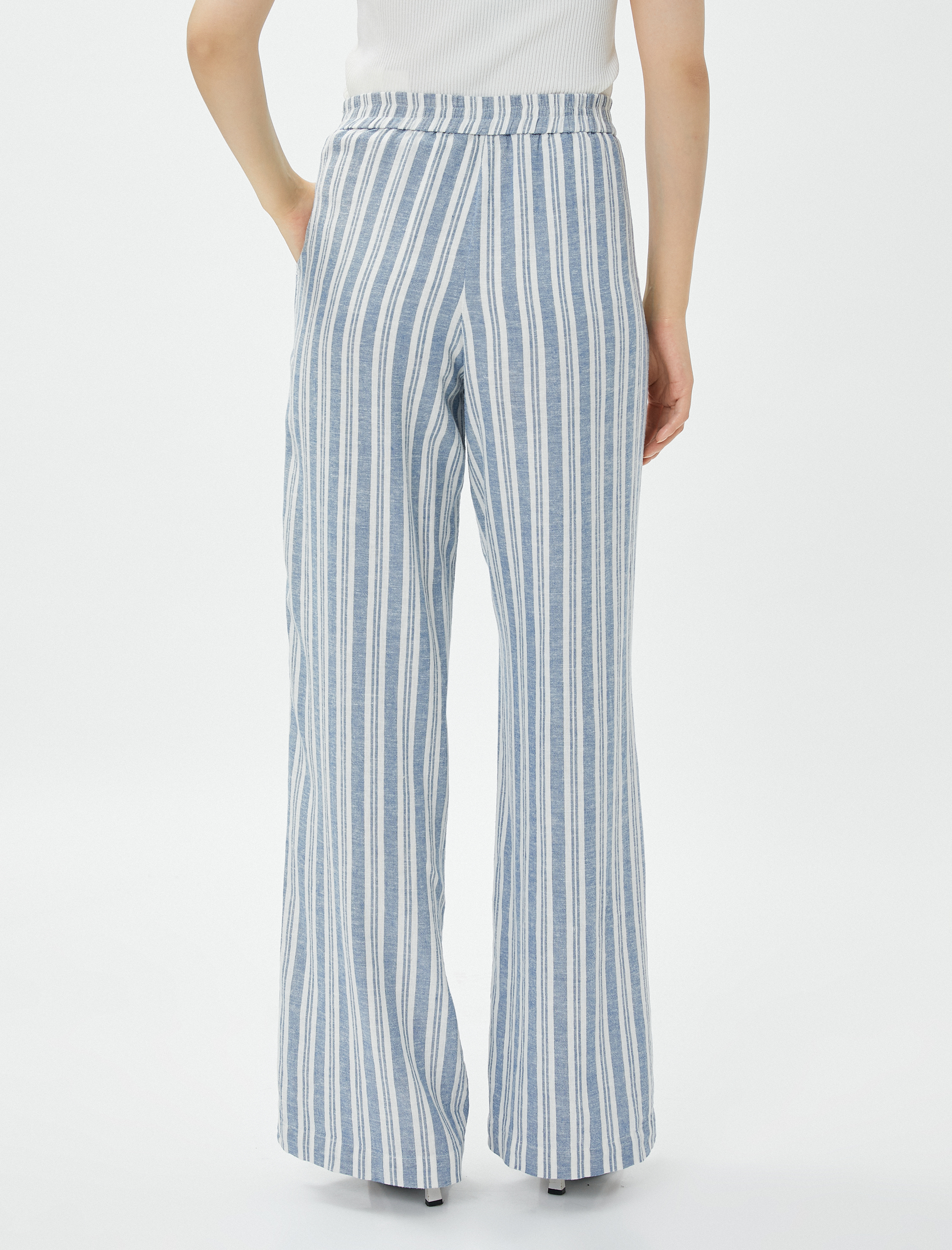   Keten Palazzo Pantolon Cepli Pile Detaylı