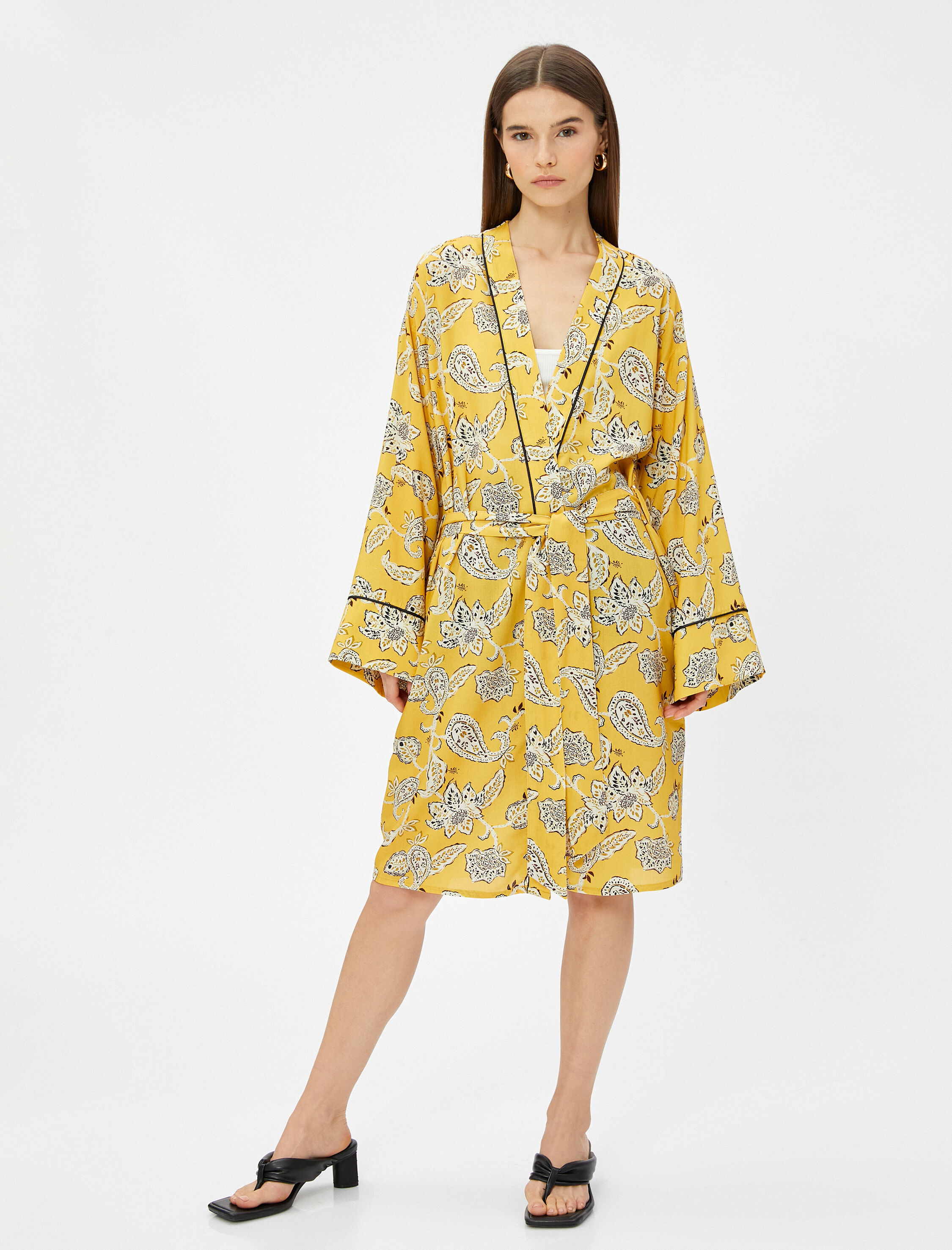   Kimono Midi Boy Kuşaklı Viskon