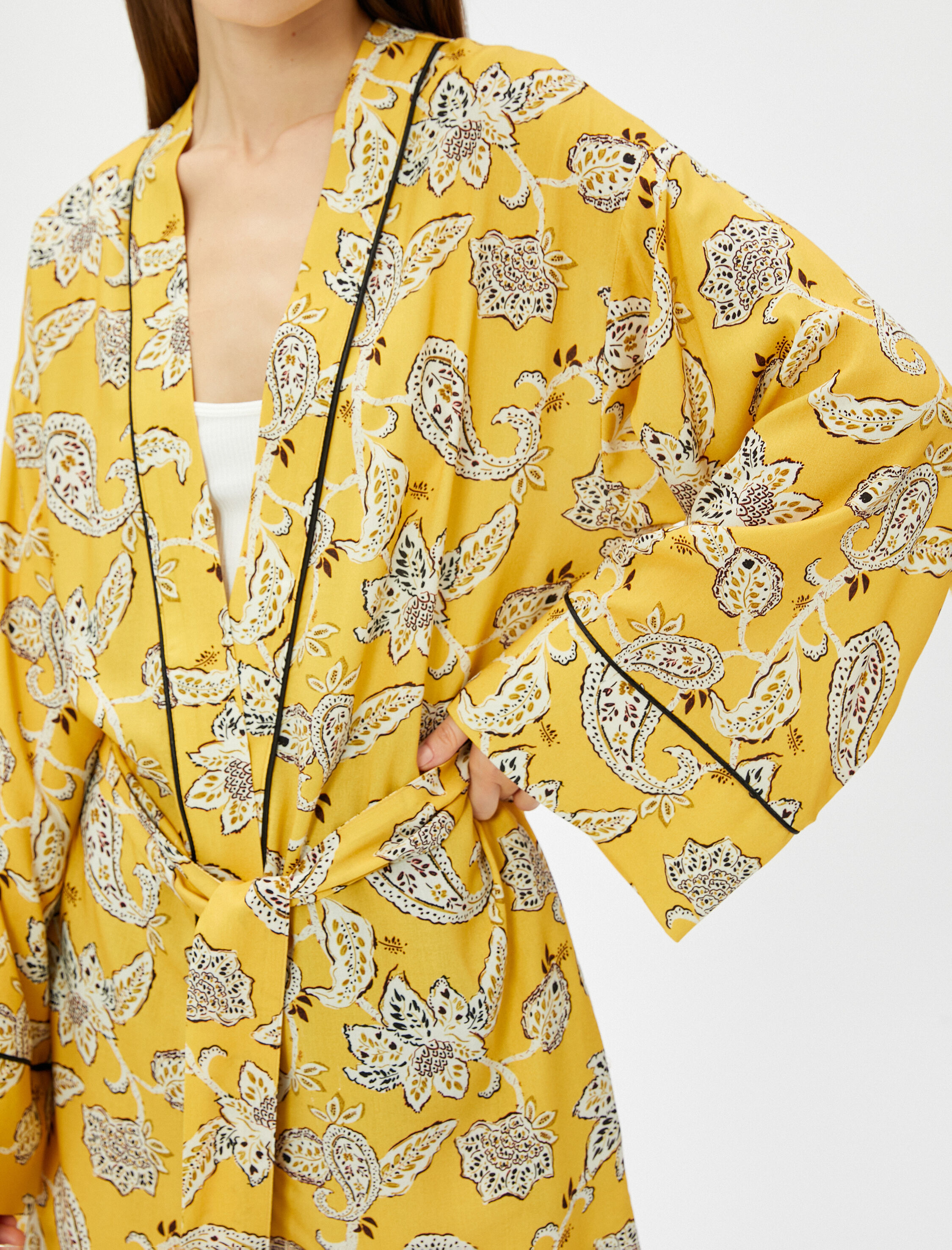   Kimono Midi Boy Kuşaklı Viskon