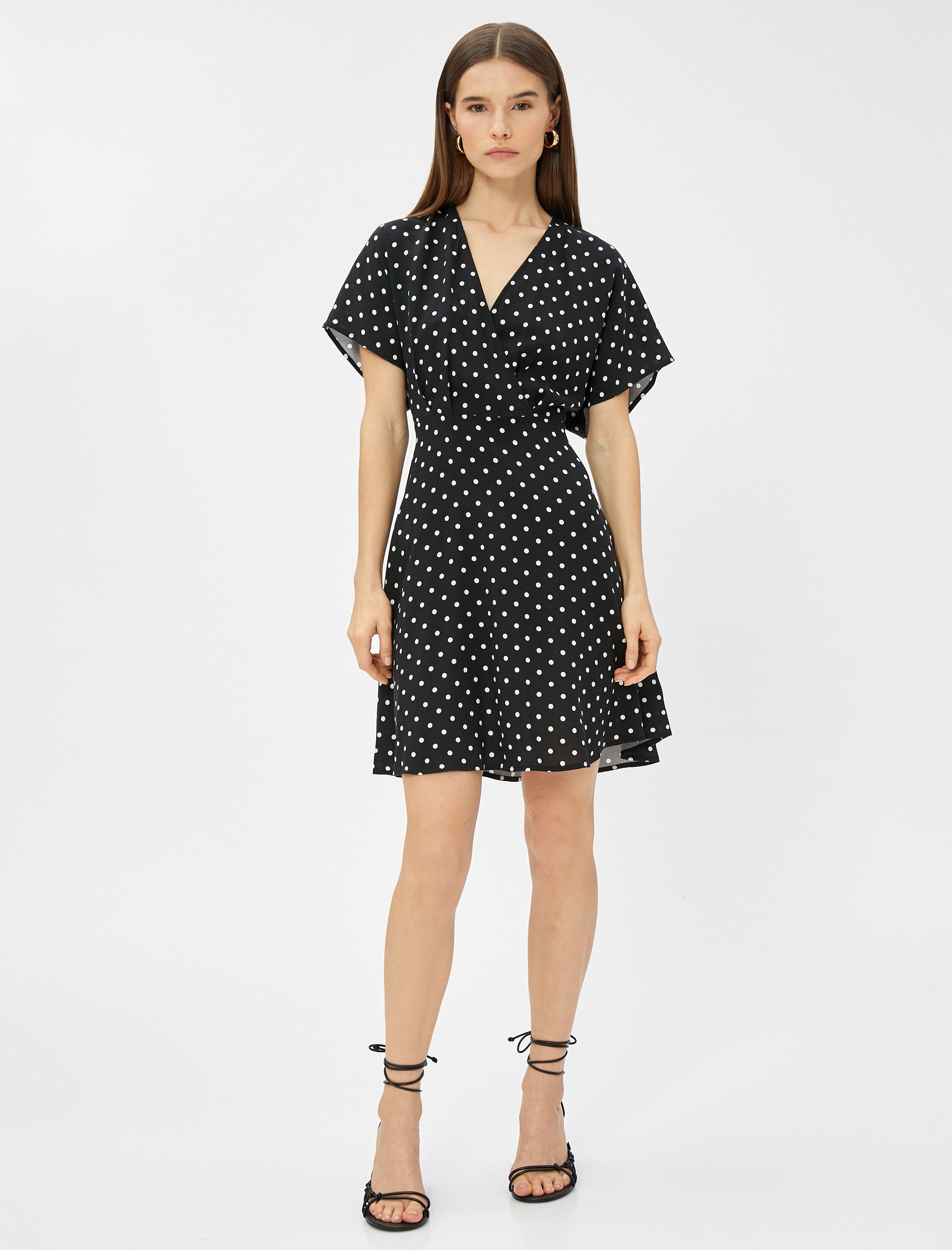   Mini Puantiyeli Elbise Anvelop Viskon Kısa Kollu