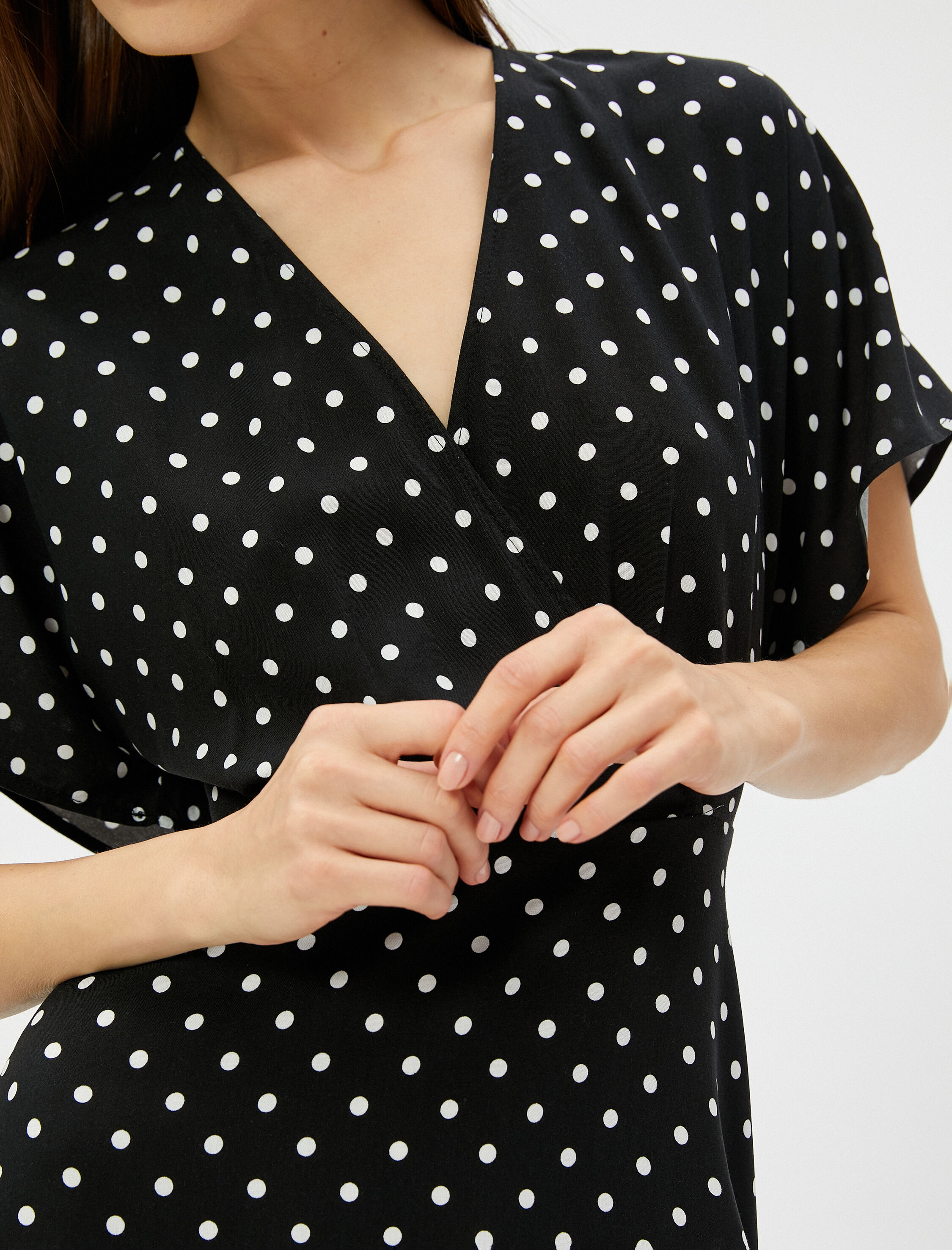   Mini Puantiyeli Elbise Anvelop Viskon Kısa Kollu