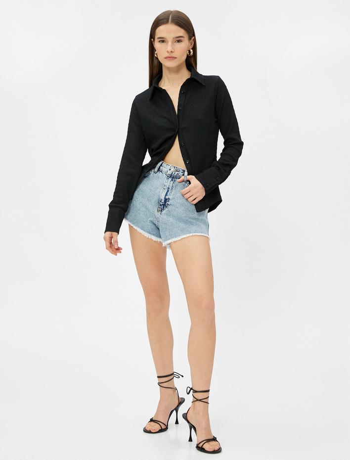  Slim Fit Gömlek Uzun Kollu Bürümcük Kumaş