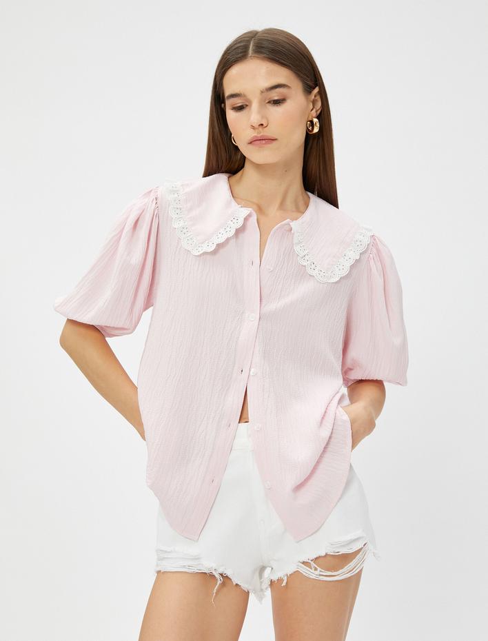  Bebe Yaka Gömlek Fisto Detaylı Balon Kol