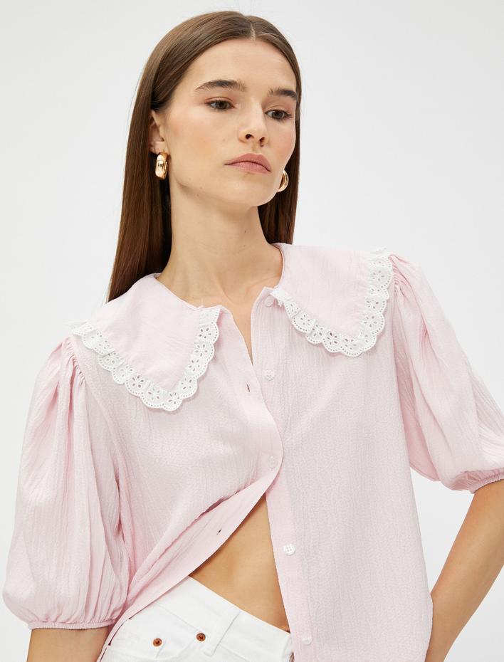  Bebe Yaka Gömlek Fisto Detaylı Balon Kol