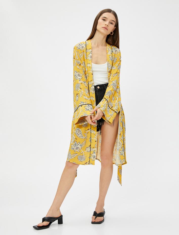  Kimono Midi Boy Kuşaklı Viskon