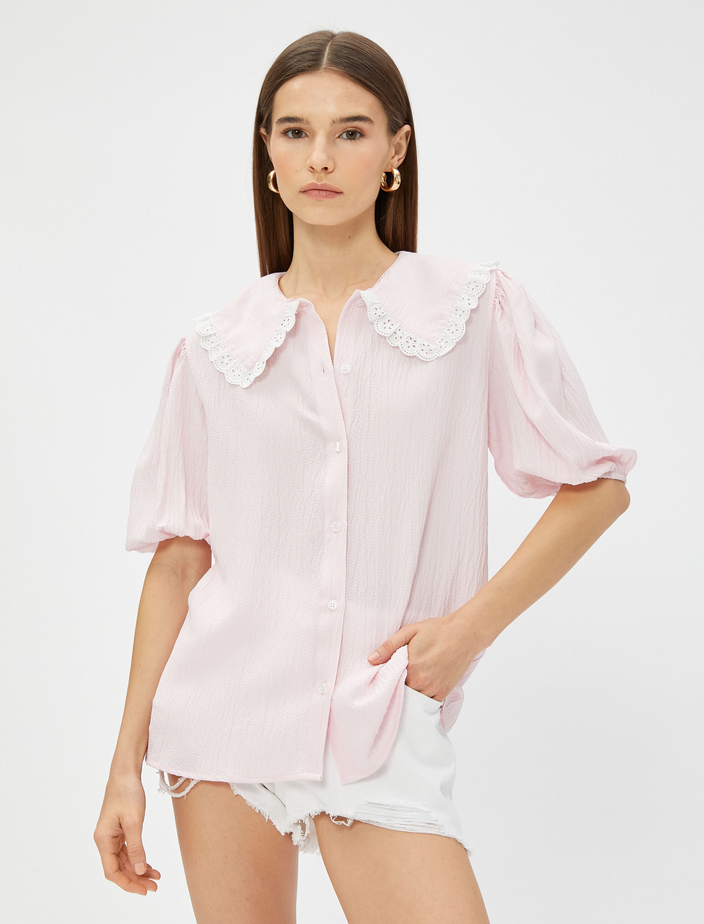   Bebe Yaka Gömlek Fisto Detaylı Balon Kol