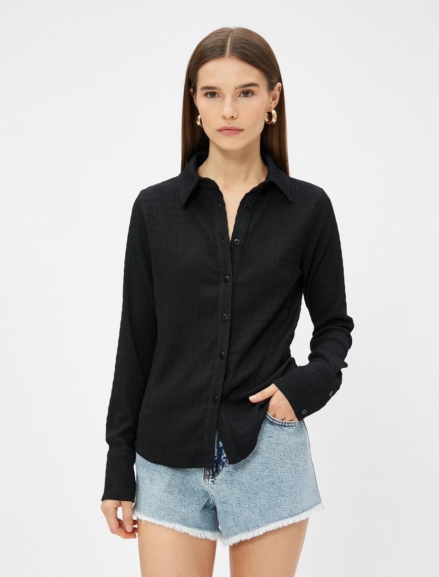   Slim Fit Gömlek Uzun Kollu Bürümcük Kumaş