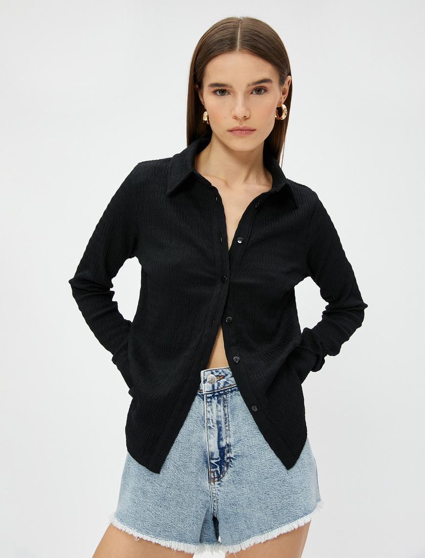   Slim Fit Gömlek Uzun Kollu Bürümcük Kumaş
