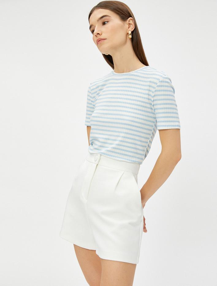  Ribanalı Tişört Slim Fit Kısa Kollu Bisiklet Yaka